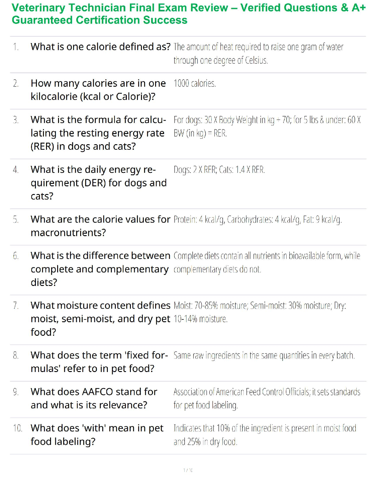 Veterinary Technician Final Exam Review – Verified Questions & A+ Guaranteed Certification Success