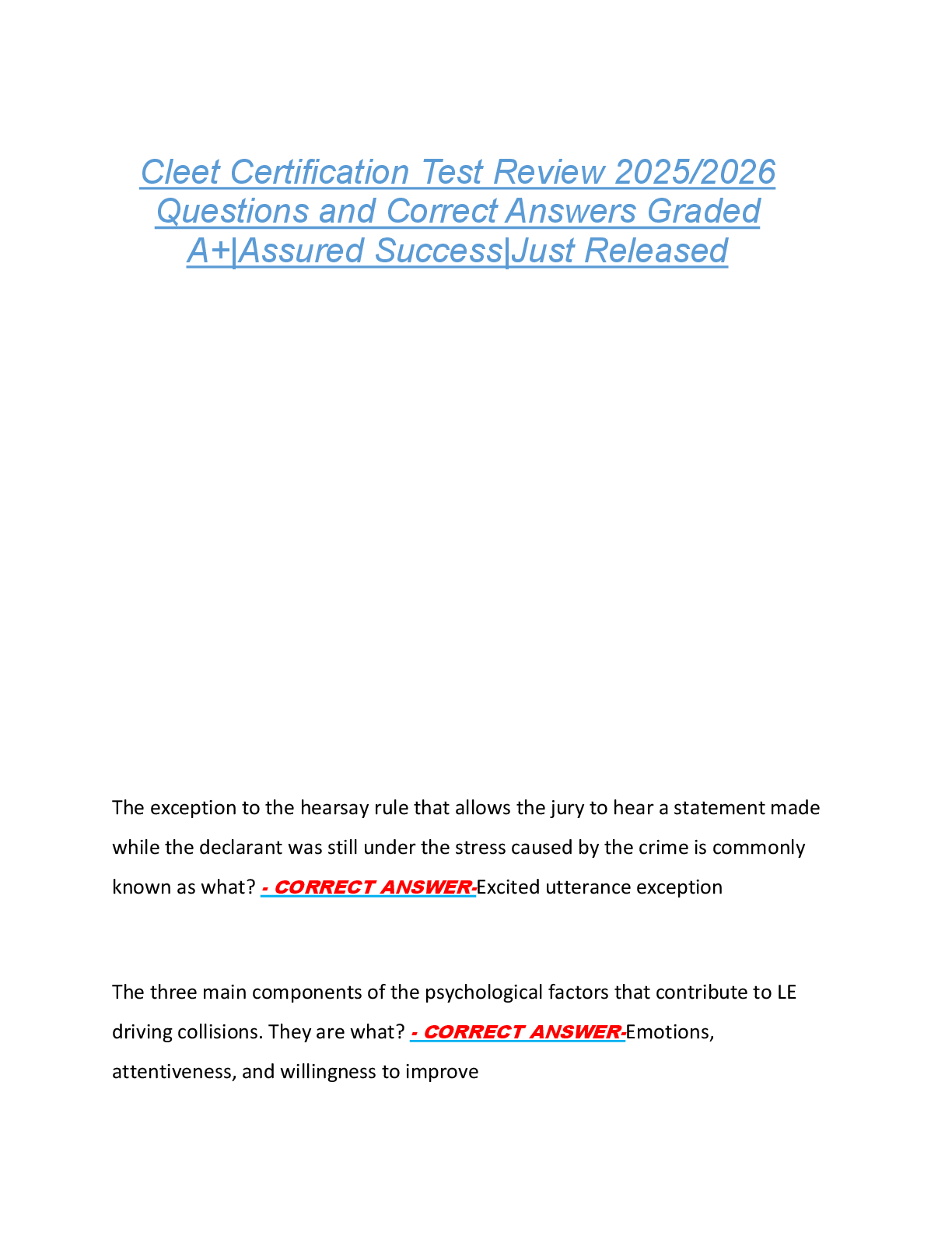Cleet Certification Test Review 2025/2026  Questions and Correct Answers Graded  A+|Assured Success|Just Released