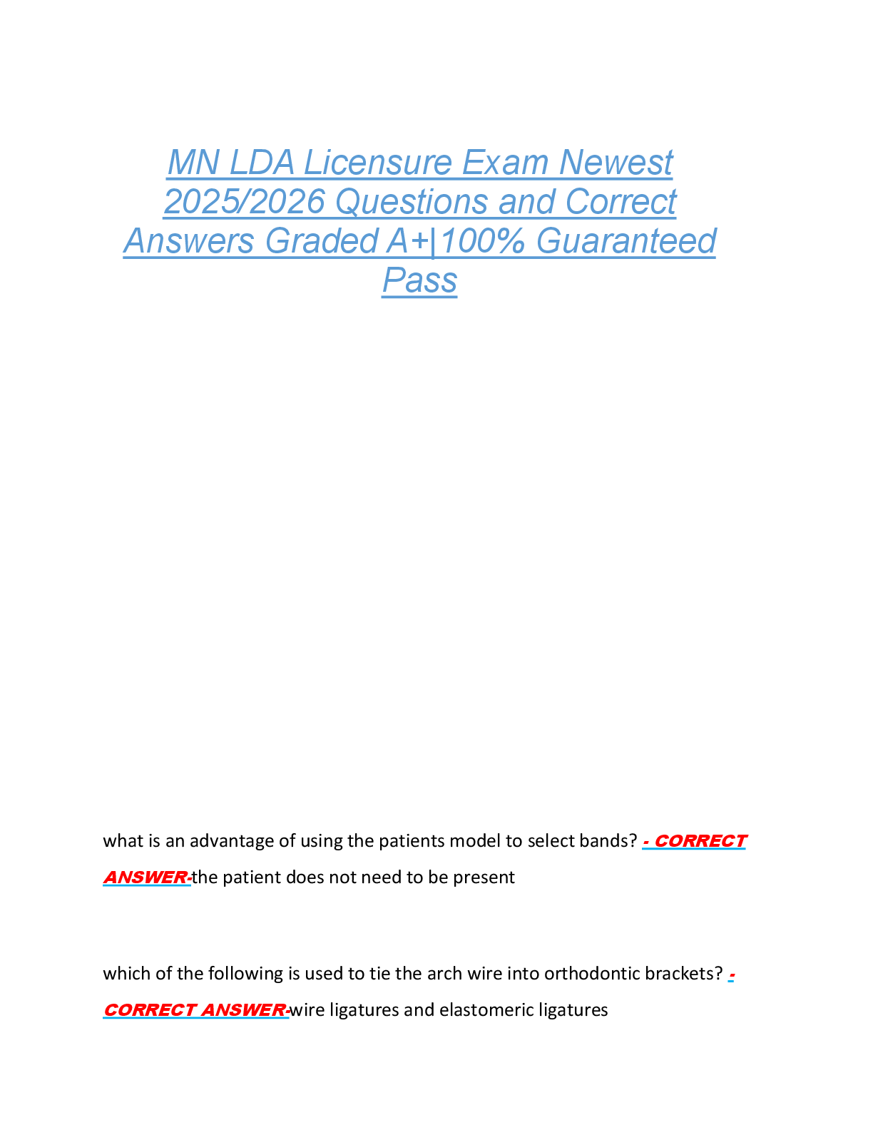 Preview image for MN LDA Licensure Exam Newest  2025/2026 Questions and Correct  Answers Graded A+|100% Guaranteed  Pass