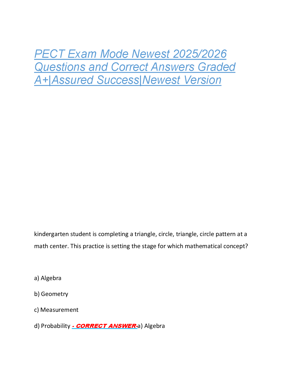 PECT Exam Mode Newest 2025/2026  Questions and Correct Answers Graded  A+|Assured Success|Newest Version
