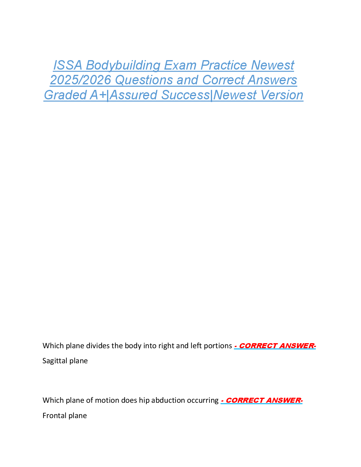 ISSA Bodybuilding Exam Practice Newest  2025/2026 Questions and Correct Answers  Graded A+|Assured Success|Newest Version