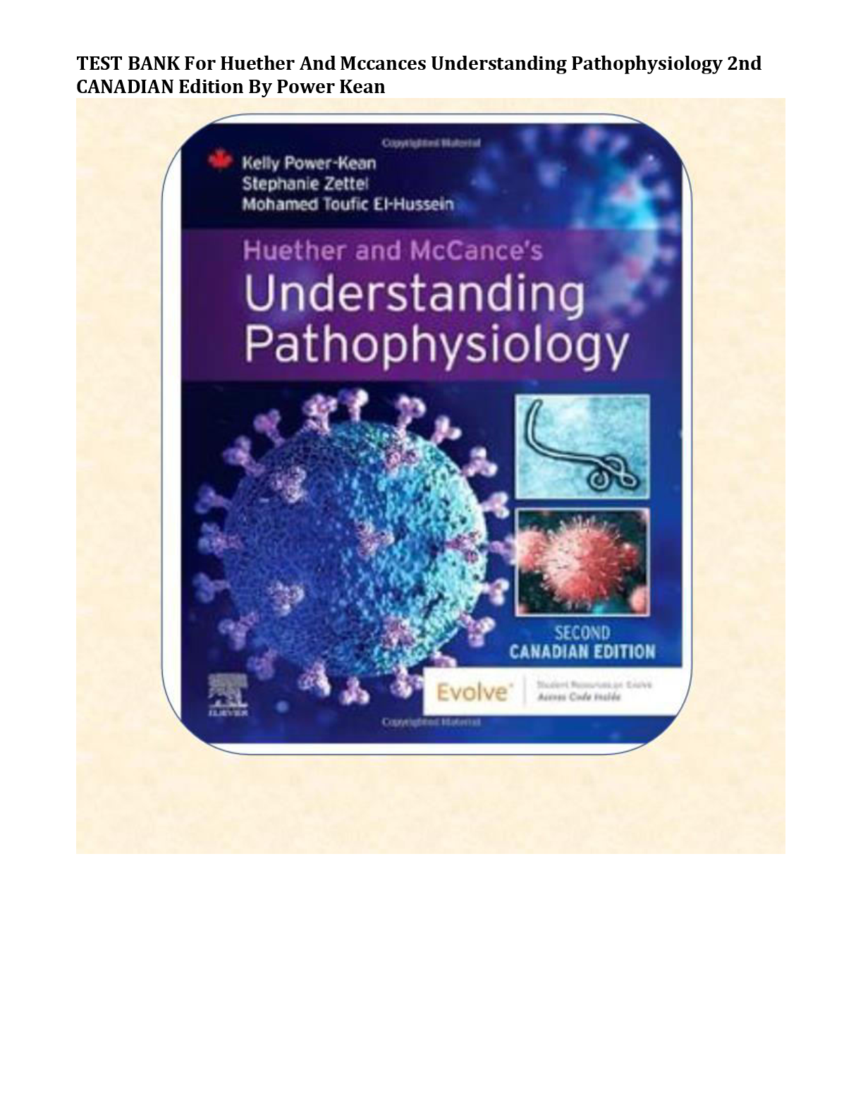 Preview image for TEST BANK For Huether And Mccances Understanding Pathophysiology 2nd CANADIAN Edition By Power Kean Complete All Chapters 1-44! ALREADY RATED A+ 100% CORRECT ANSWERS
