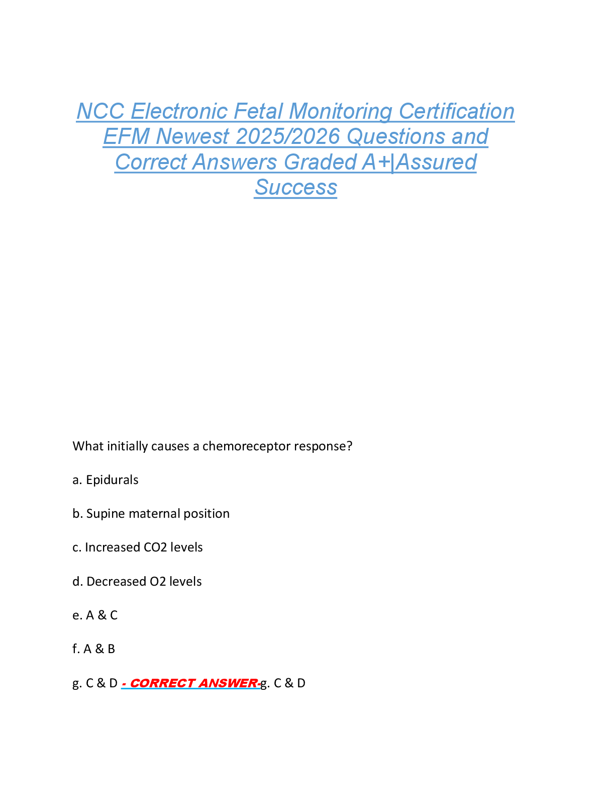 Preview of NCC Electronic Fetal Monitoring Certification  EFM Newest 2025/2026 Questions and  Correct