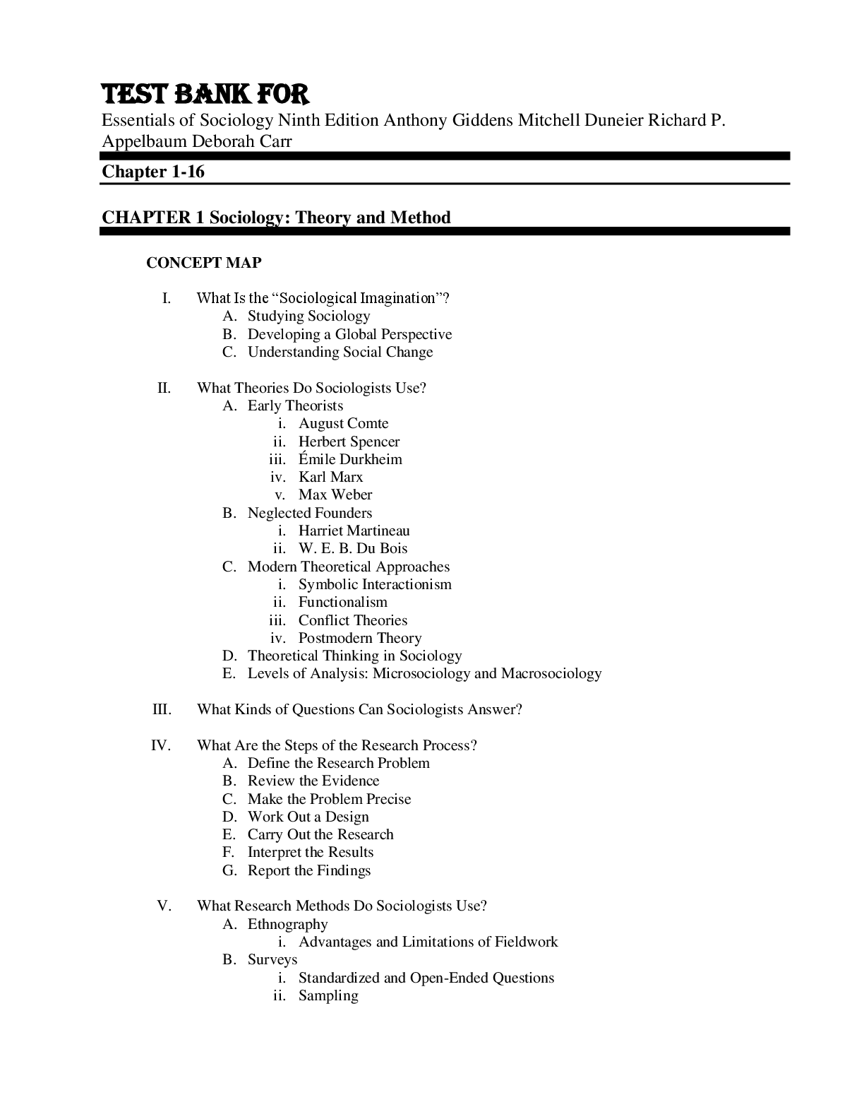 Preview image for Test Bank For Essentials of Sociology Ninth Edition Anthony Giddens Mitchell Duneier Richard P. Appelbaum Deborah Carr Chapter 1-16