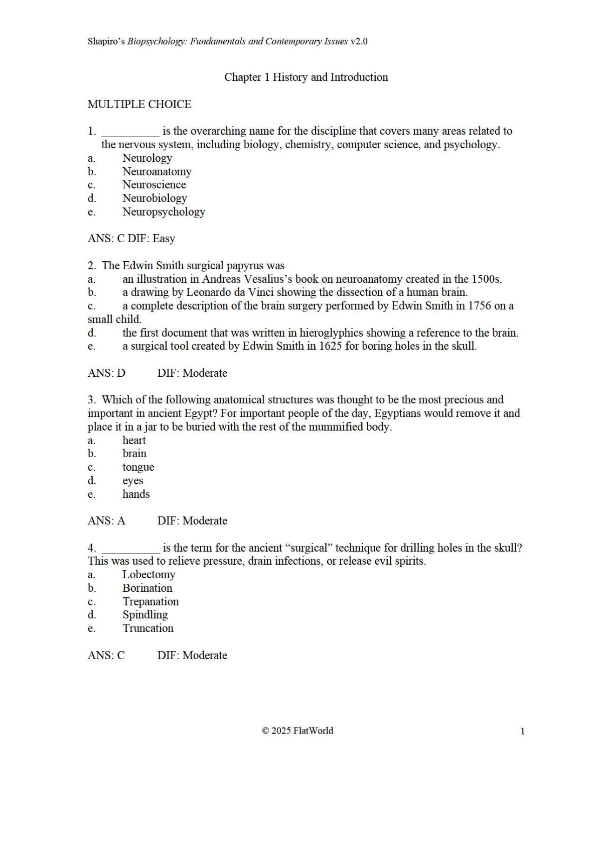 Preview image for Test Bank For Biopsychology Fundamentals and Contemporary Issues Version 2.0 By Martin S. Shapiro Chapter 1-16