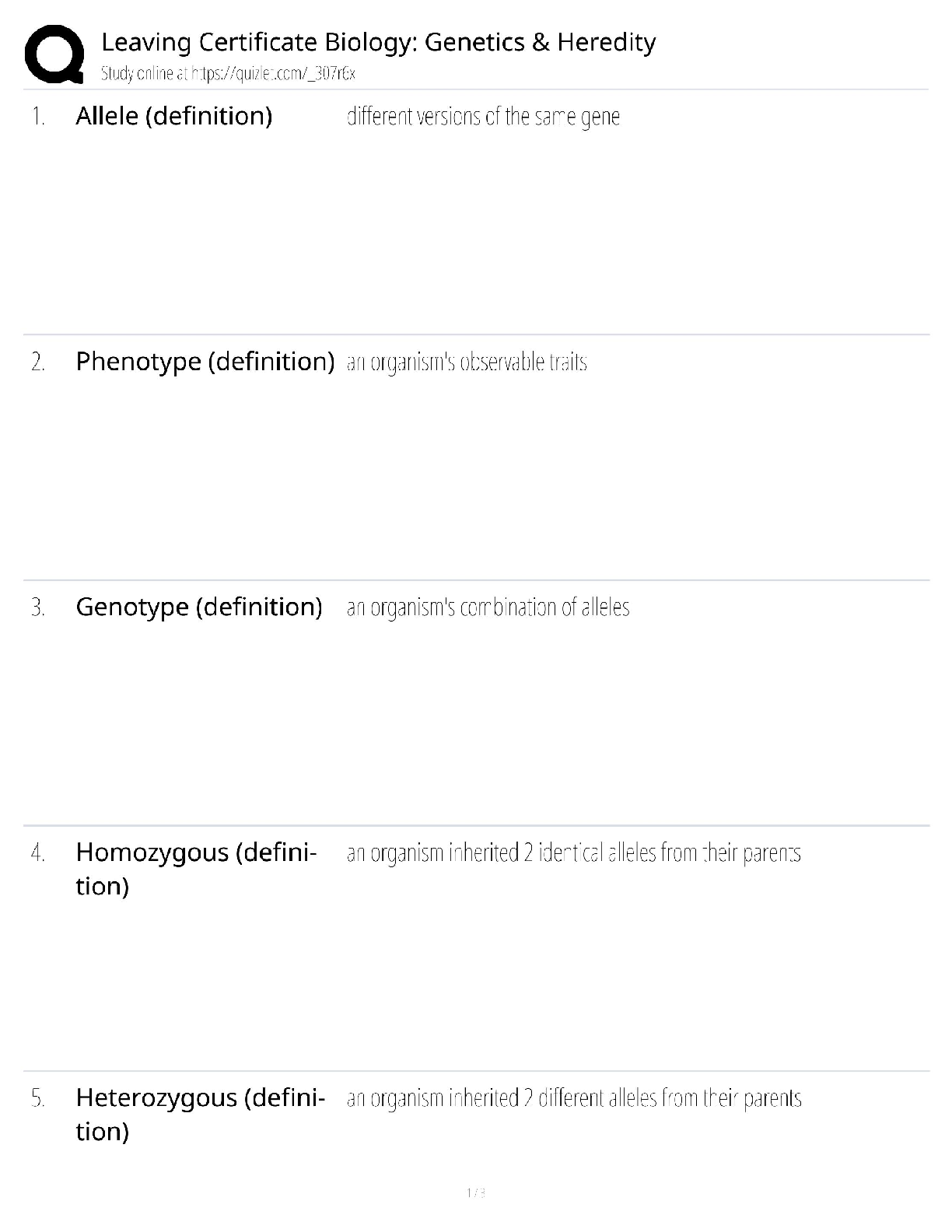 Leaving Certificate Biology Genetics & Heredity / Exam Guide & Test Bank / 2025 Update / Score 100%