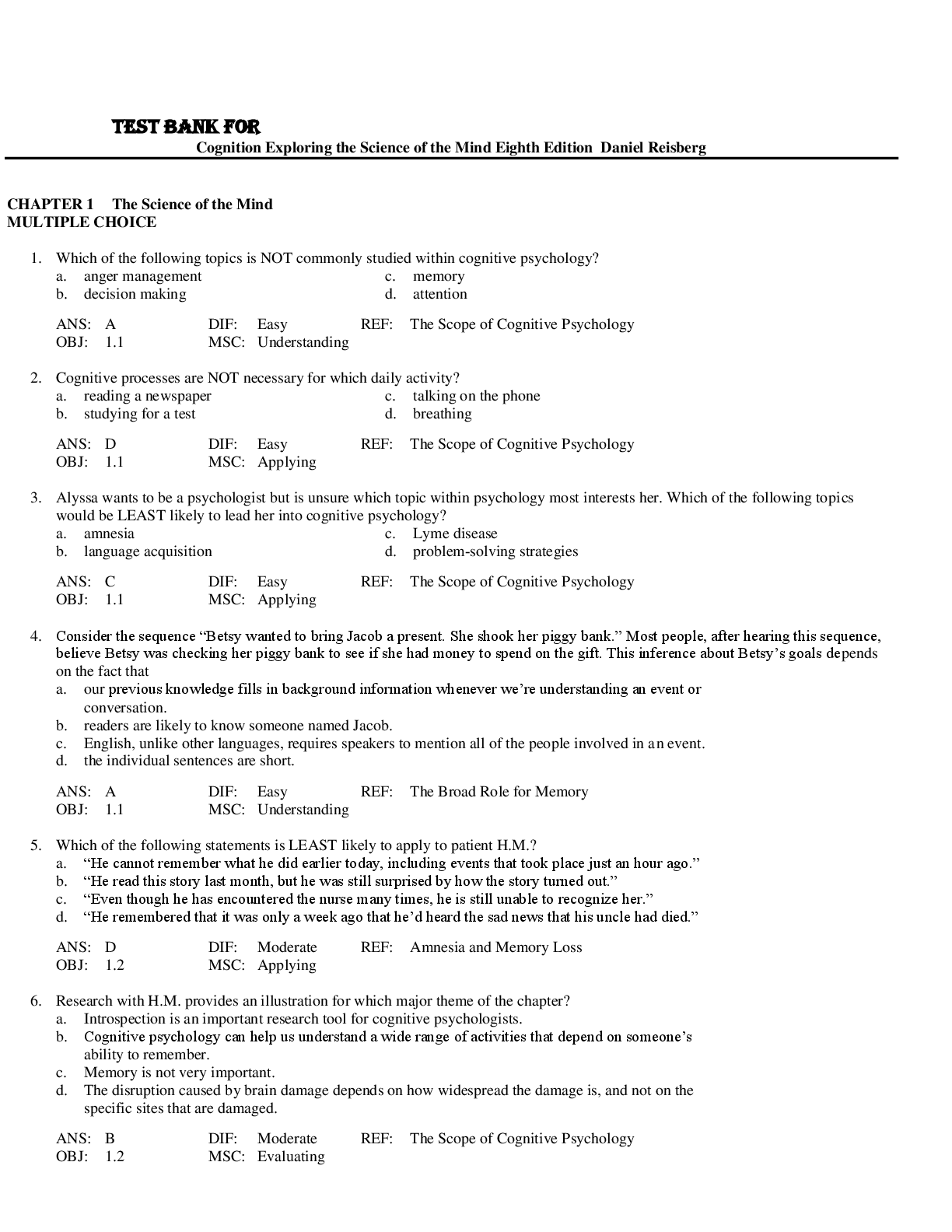 Preview image for Test Bank for Cognition Exploring the Science of the Mind Eighth Edition  Daniel Reisberg