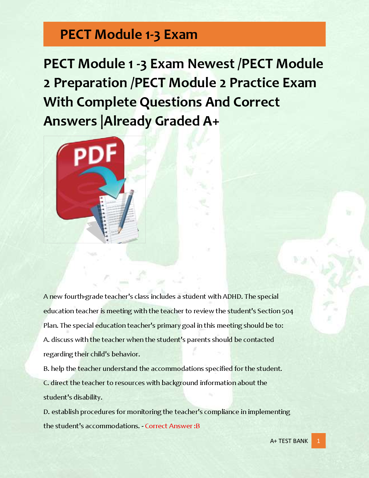 Preview image for PECT Module 1 -3 Exam Newest /PECT Module  2 Preparation /PECT Module 2 Practice Exam  With Complete Questions And Correct  Answers |Already Graded A+