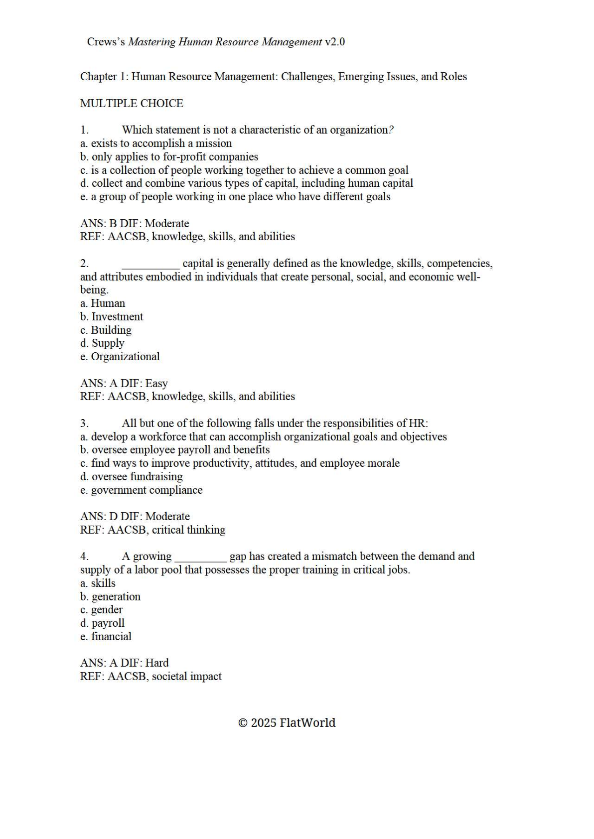 Preview image for Test Bank For Mastering Human Resource Management Version 2.0 By Derek Crews Chapter 1-16