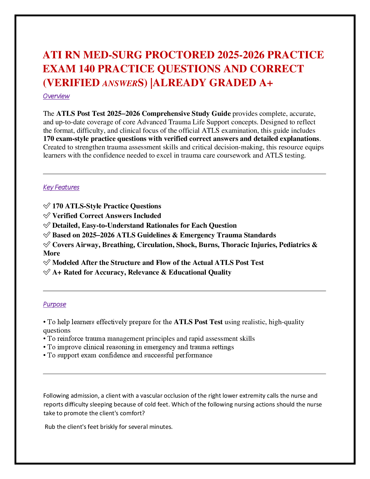 Preview of ATI RN MED-SURG PROCTORED 2025-2026 PRACTICE   EXAM 140 PRACTICE QUESTIONS AND CORRECT   (VERIFIED ANSWERS) |ALREADY GRADED A+