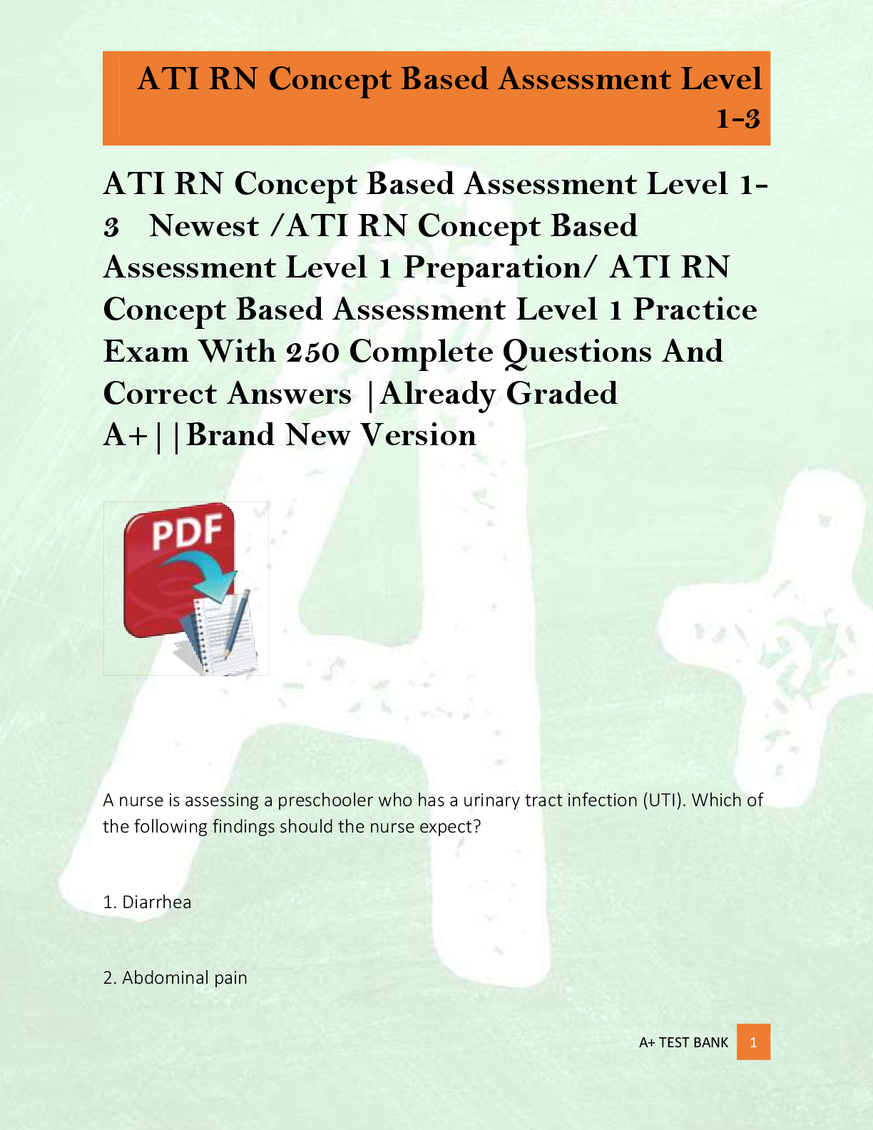 Preview of ATI RN Concept Based Assessment Level 1 3    Newest /ATI RN Concept Based  Assessment Leve