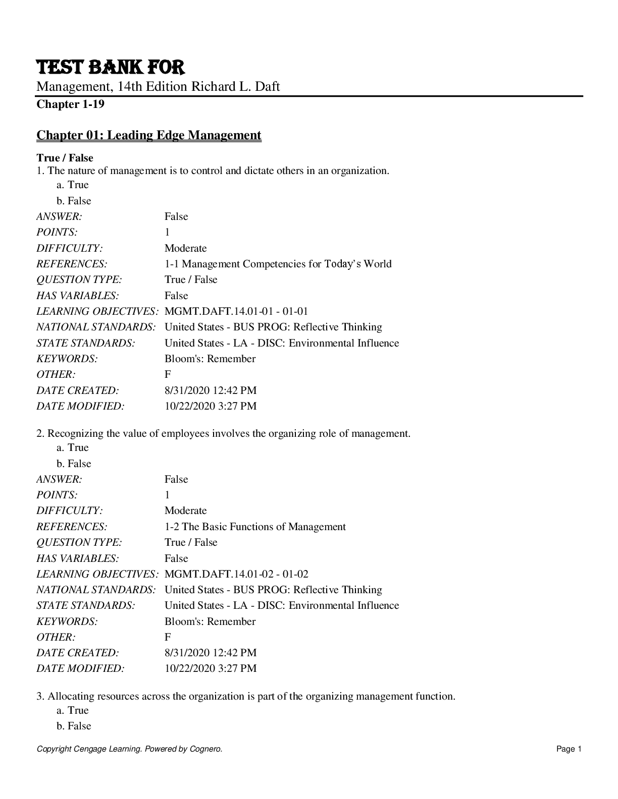 Preview image for Test Bank For Management, 14th Edition by Richard L. Daft Chapter 1-19