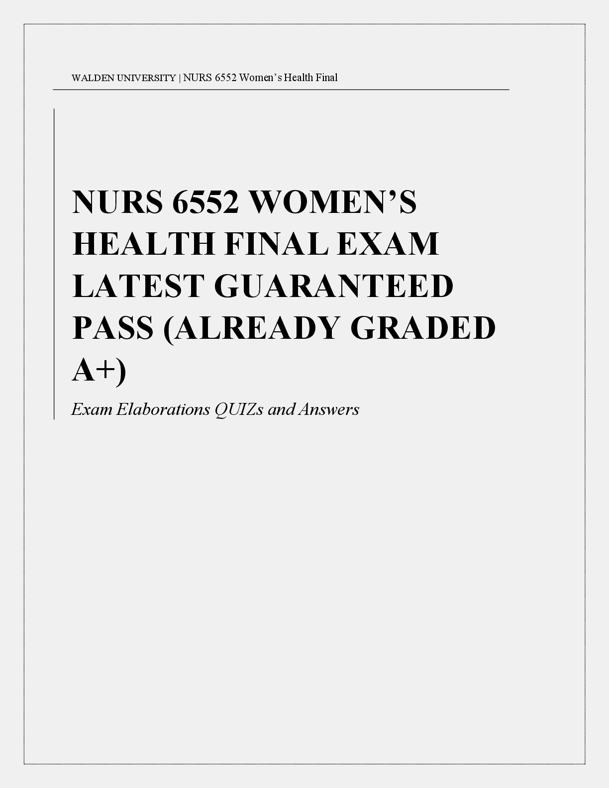 Preview of NURS 6552 WOMEN’S  HEALTH FINAL EXAM  LATEST GUARANTEED  PASS (ALREADY GRADED  A+)  Exam E
