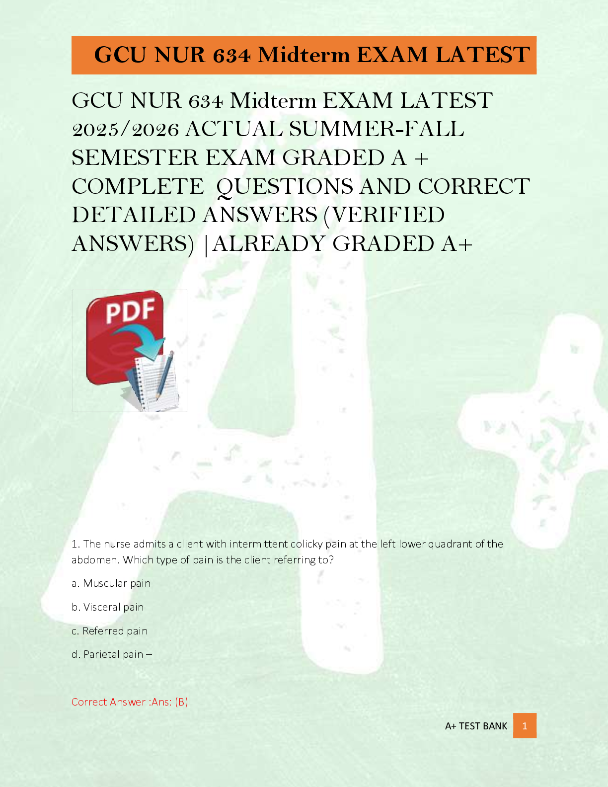 Preview image for GCU NUR 634 Midterm EXAM LATEST  2025/2026 ACTUAL SUMMER-FALL  SEMESTER EXAM GRADED A +  COMPLETE  QUESTIONS AND CORRECT  DETAILED ANSWERS (VERIFIED  ANSWERS) |ALREADY GRADED A+