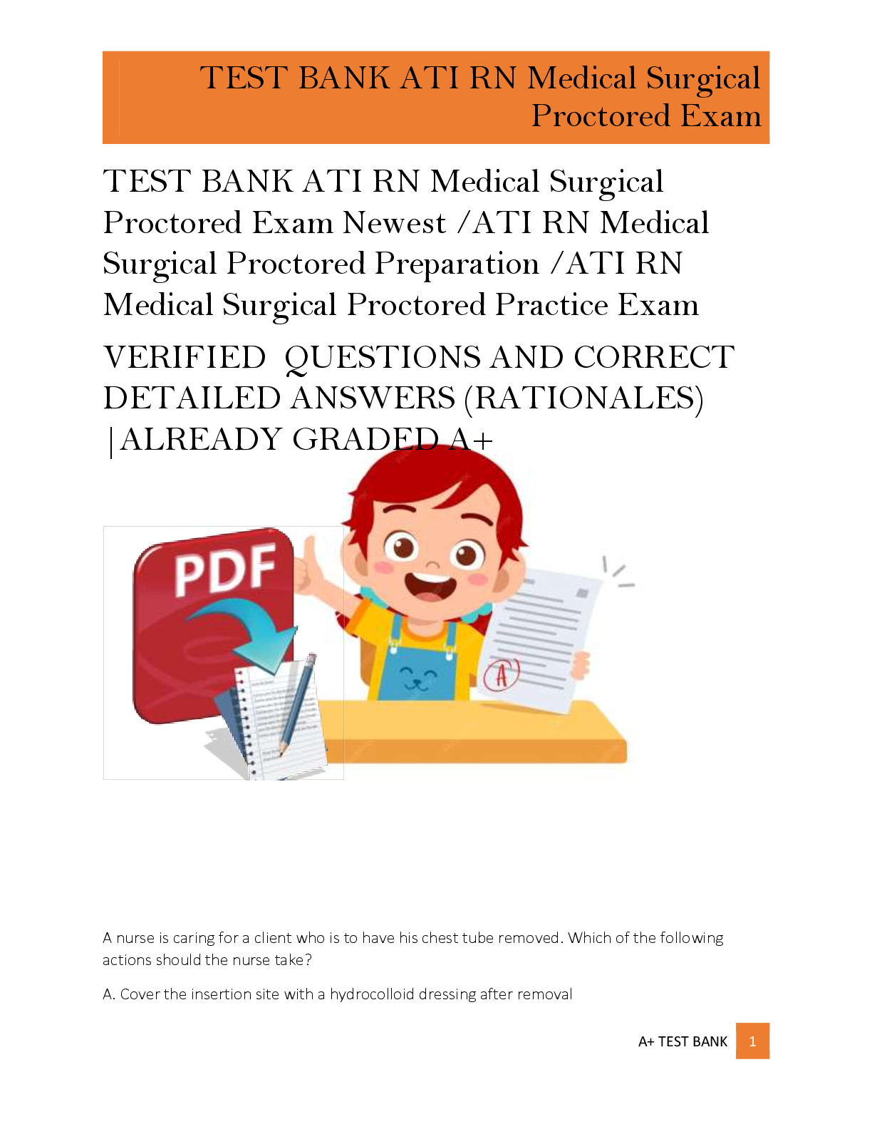 Preview image for TEST BANK ATI RN Medical Surgical  Proctored Exam Newest /ATI RN Medical  Surgical Proctored Preparation /ATI RN  Medical Surgical Proctored Practice Exam  VERIFIED  QUESTIONS AND CORRECT  DETAILED ANSWERS (RATIONALES)  |ALREADY GRADED A+
