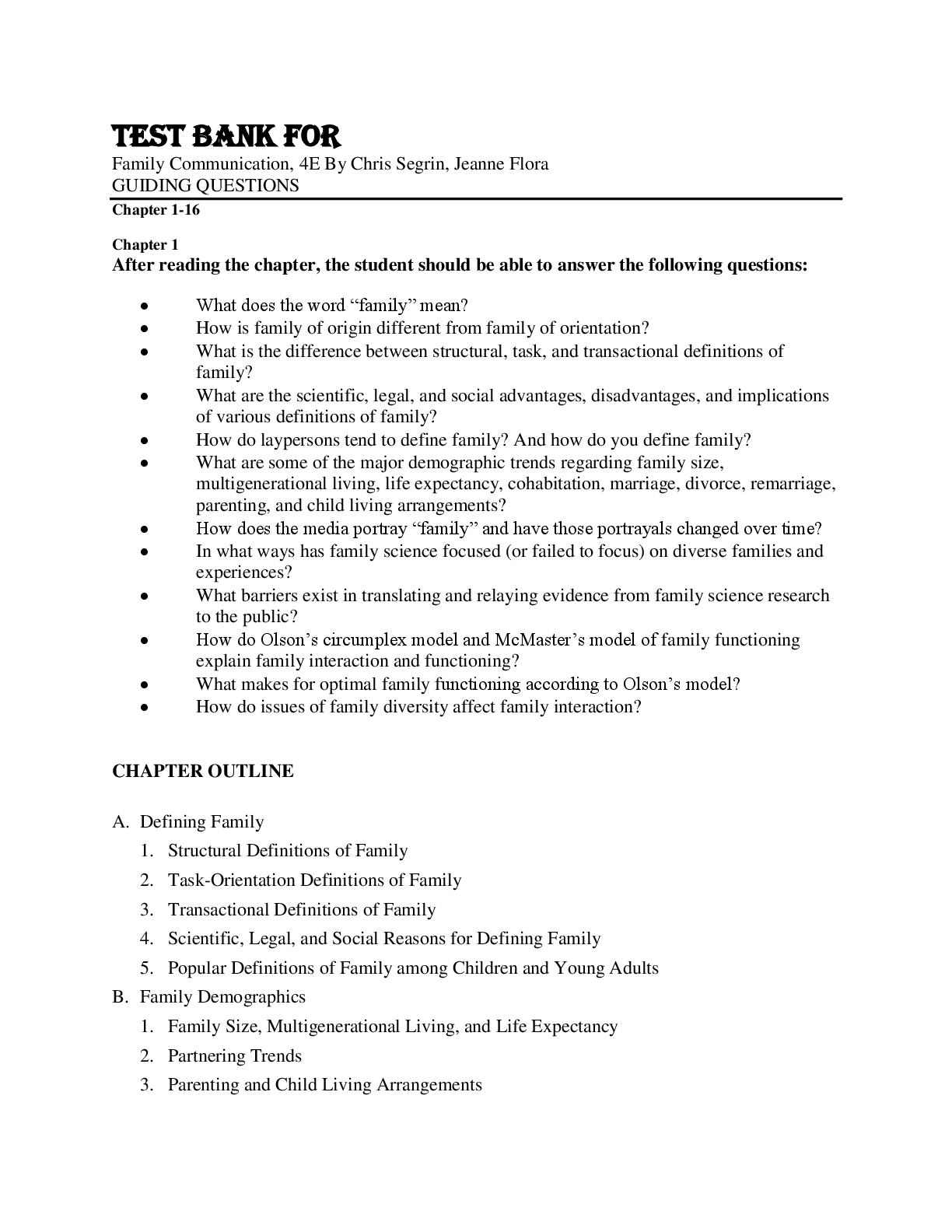 Preview image for Test Bank For Family Communication, 4E By Chris Segrin, Jeanne Flora