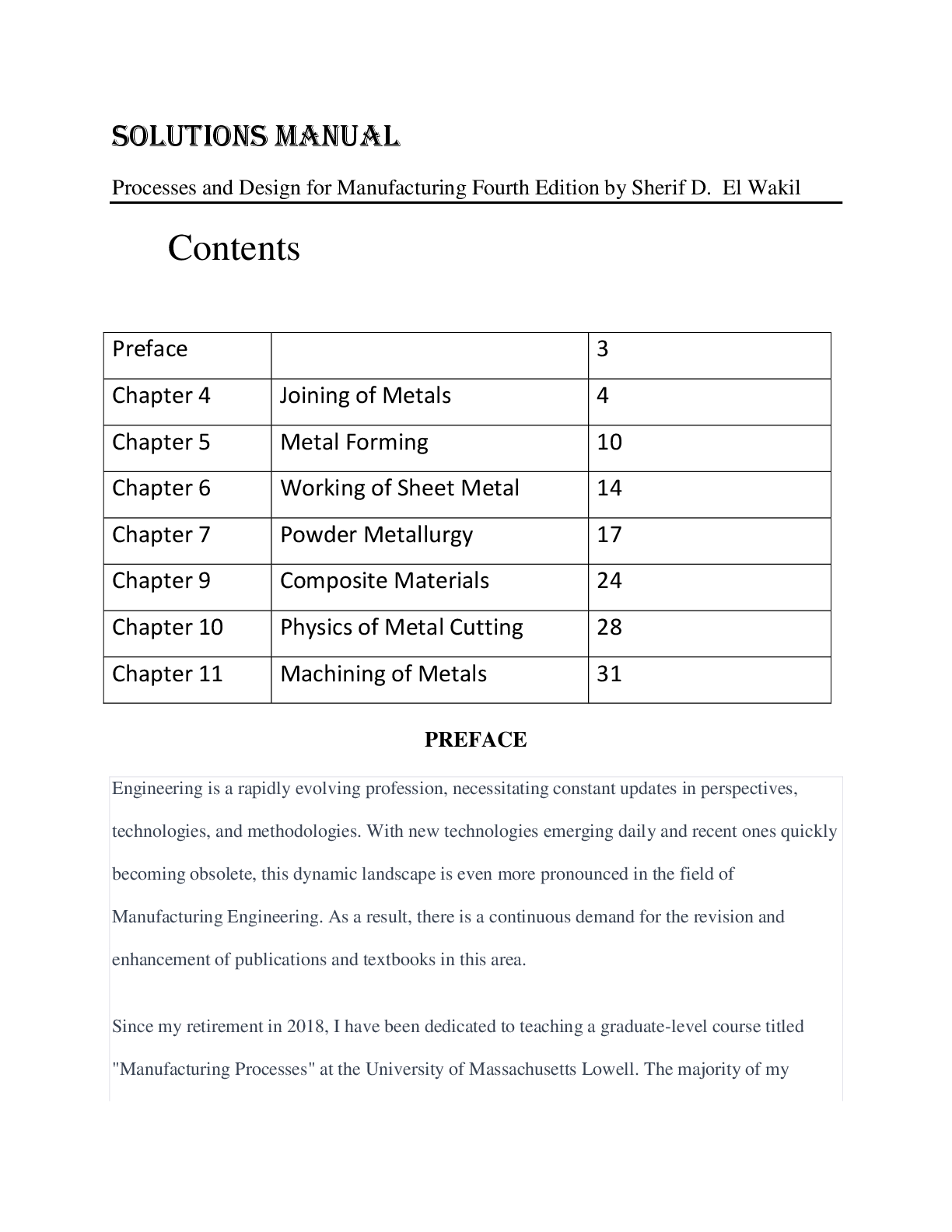Preview image for Solution Manual for Processes and Design for Manufacturing 4e By Sherif D. El Wakil