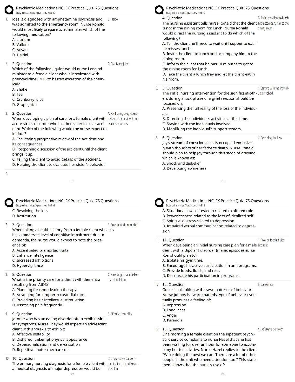 Psychiatric Medications NCLEX Practice Quiz – 75 Questions / 2025 Update   — Study Guide & Test Bank