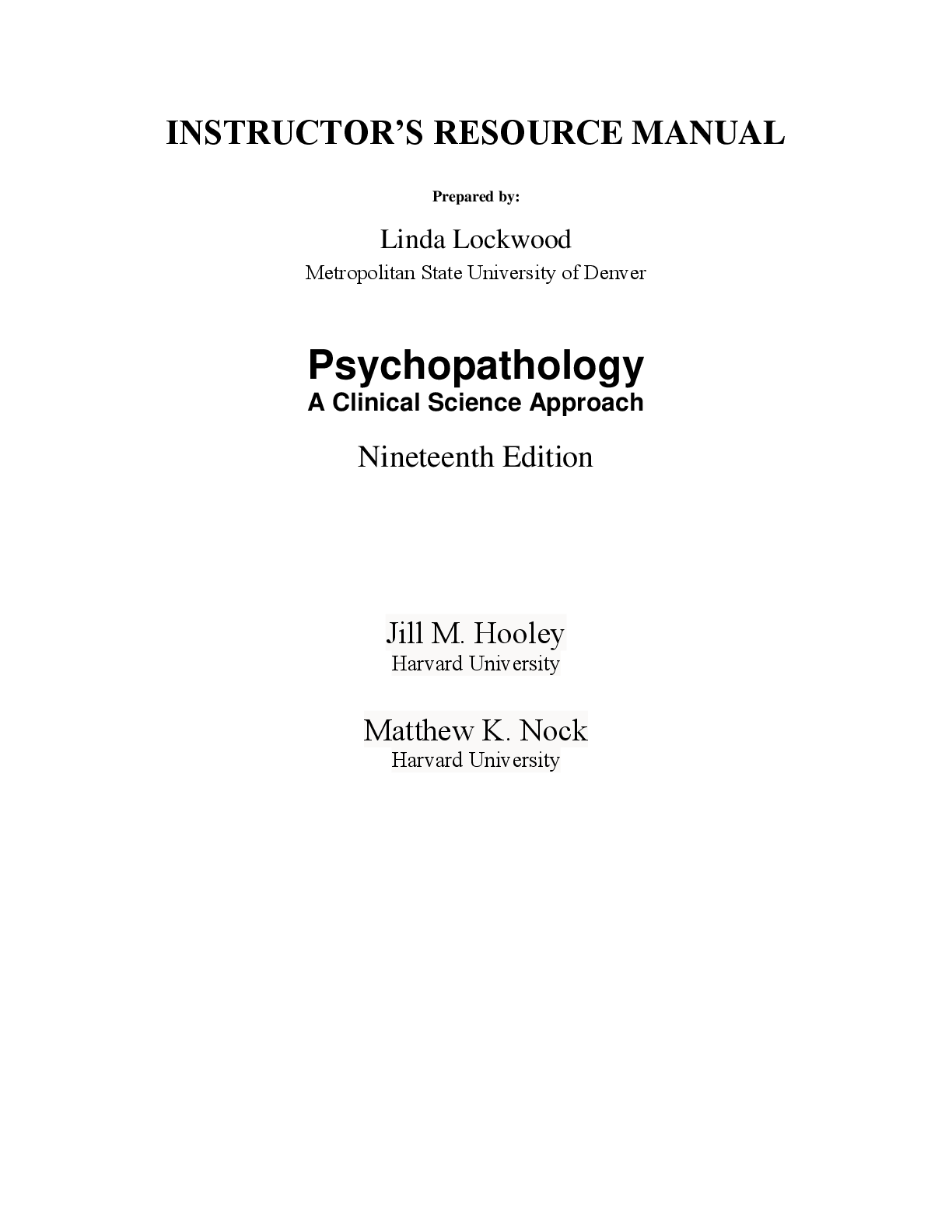 Preview image for Solution Manual For Psychopathology A Clinical Science Approach, 2025 19th Edition by Jill M. Hooley Matthew K. Nock Chapter 1-17