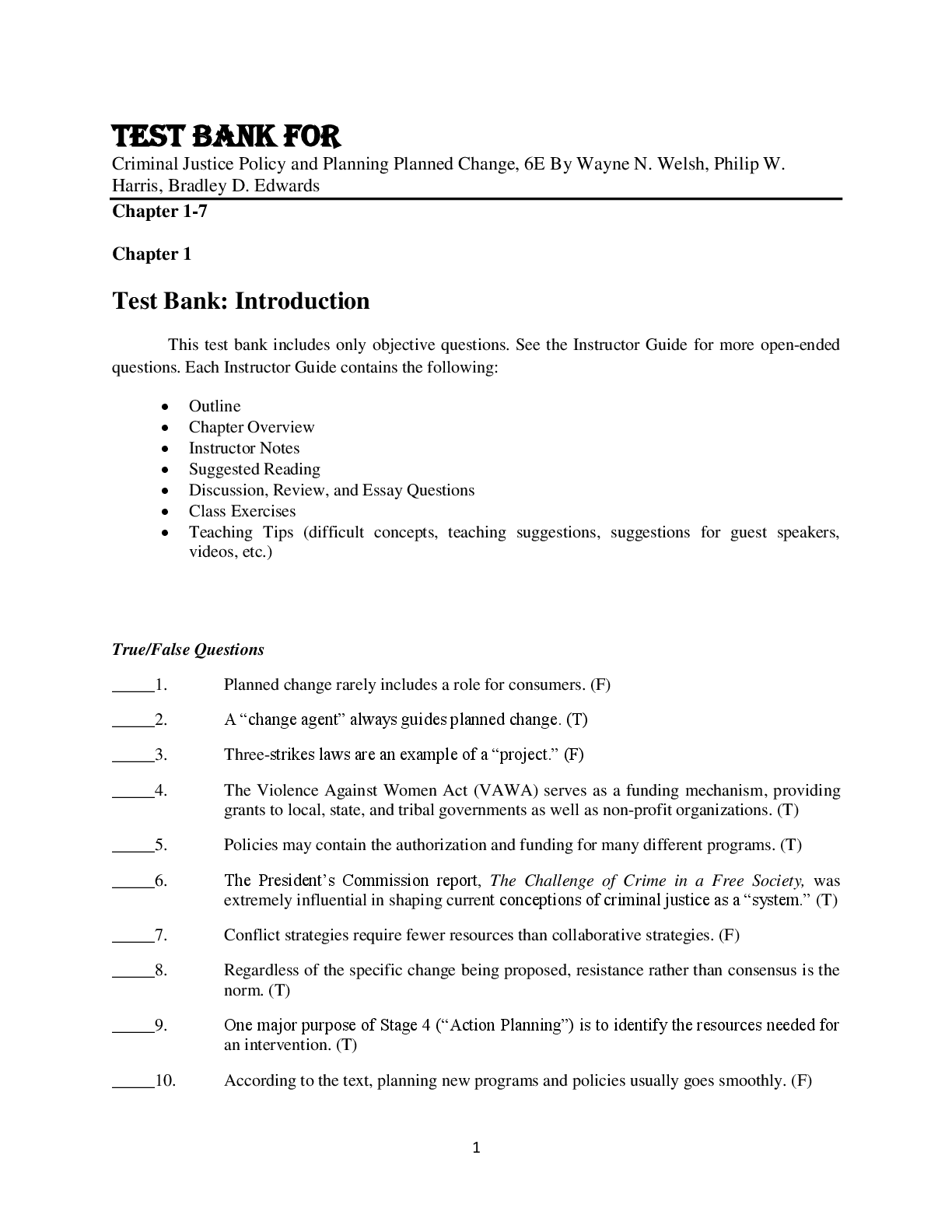 Preview image for Tese Bank For Criminal Justice Policy and Planning Planned Change, 6E By Wayne N. Welsh, Philip W. Harris, Bradley D. Edwards