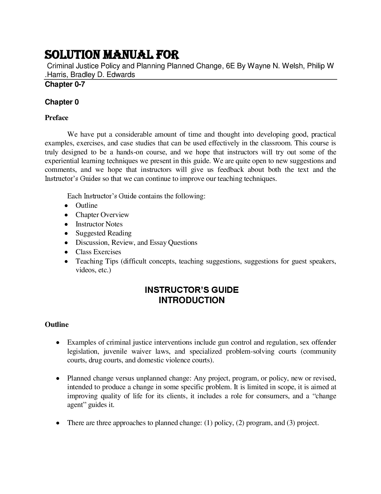 Preview image for Solution Manual For Criminal Justice Policy and Planning Planned Change, 6E By Wayne N. Welsh, Philip W. Harris, Bradley D. Edwards