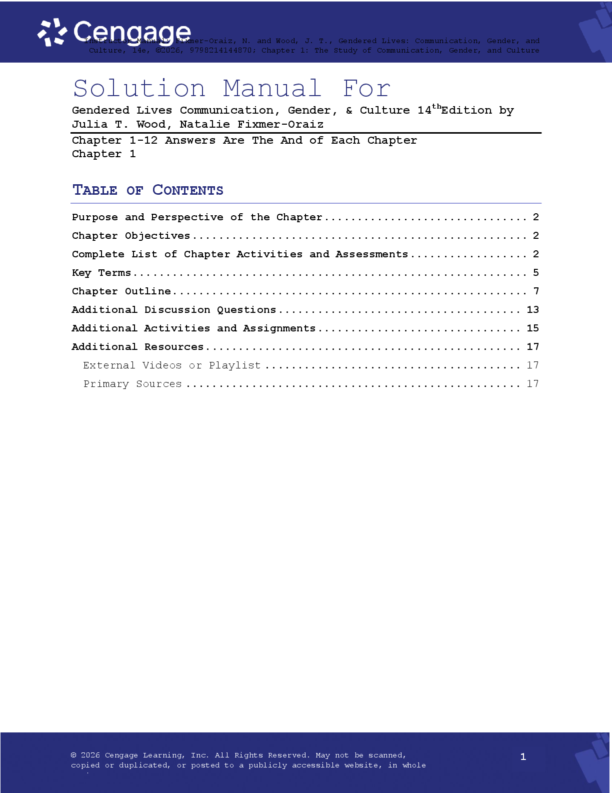 Preview image for Test Bank For  Gendered Lives Communication, Gender, & Culture by Julia T. Wood, Natalie Fixmer-Oraiz  14th Edition