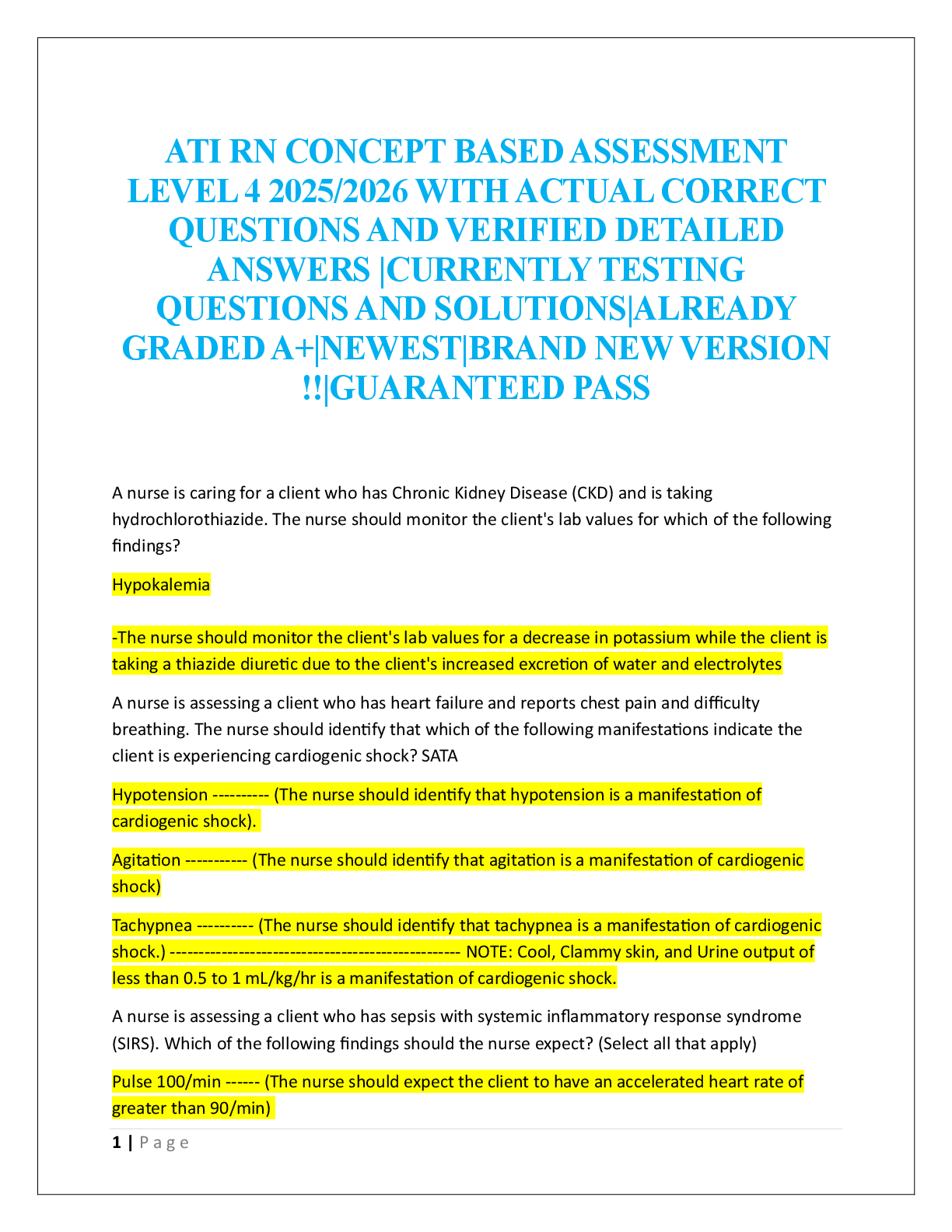 ATI RN CONCEPT BASED ASSESSMENT  LEVEL 4  