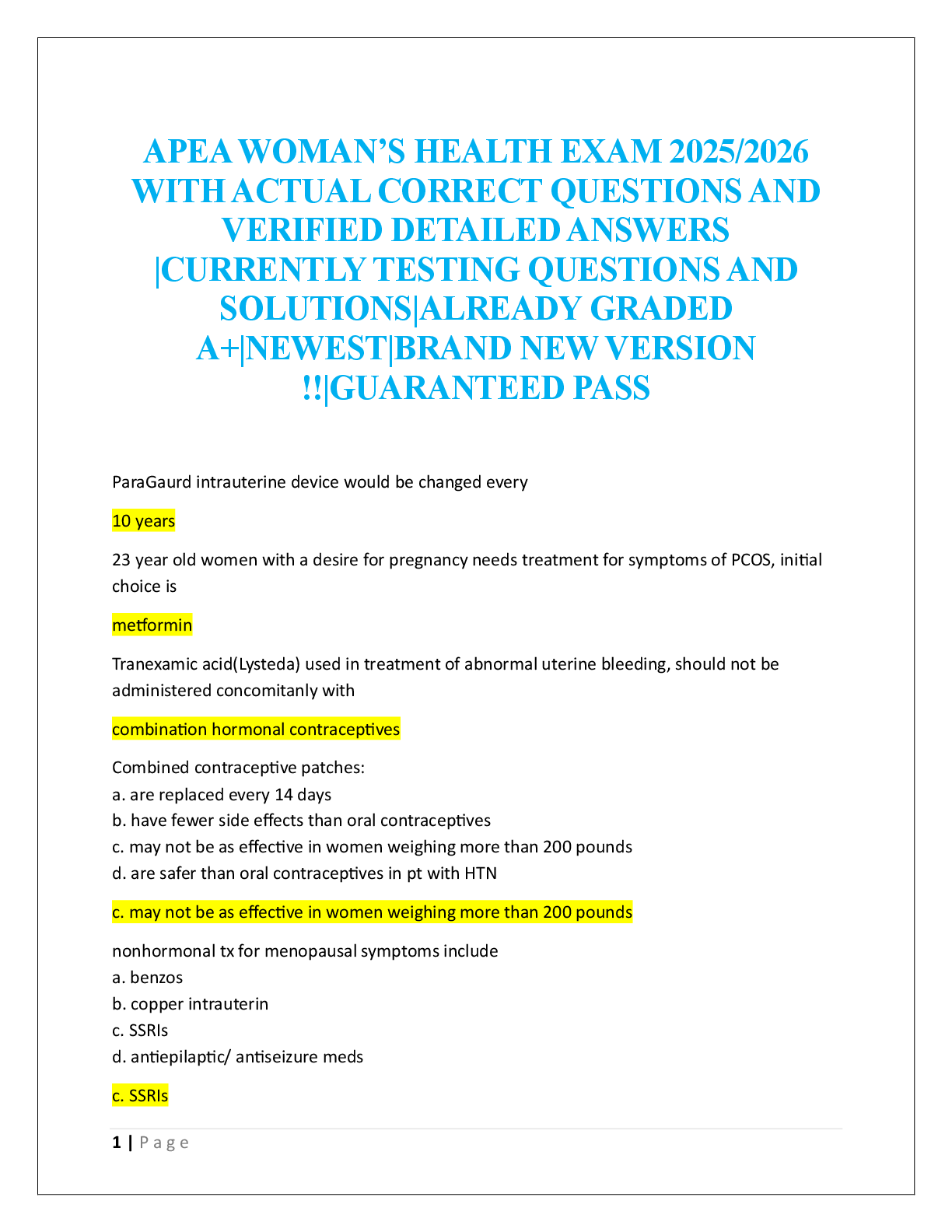 Preview image for APEA WOMAN’S HEALTH EXAM  