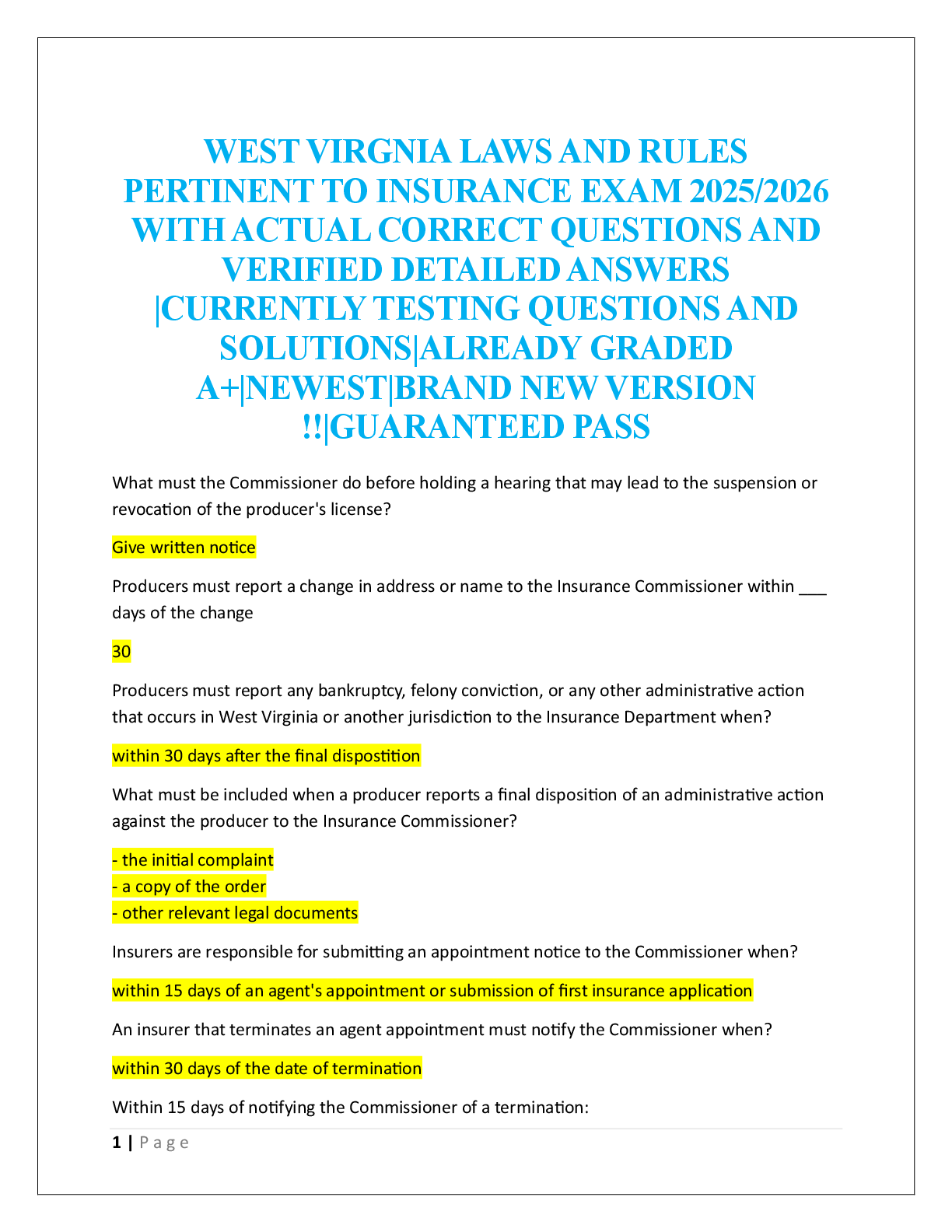 Preview image for WEST VIRGNIA LAWS AND RULES  PERTINENT TO INSURANCE EXAM  