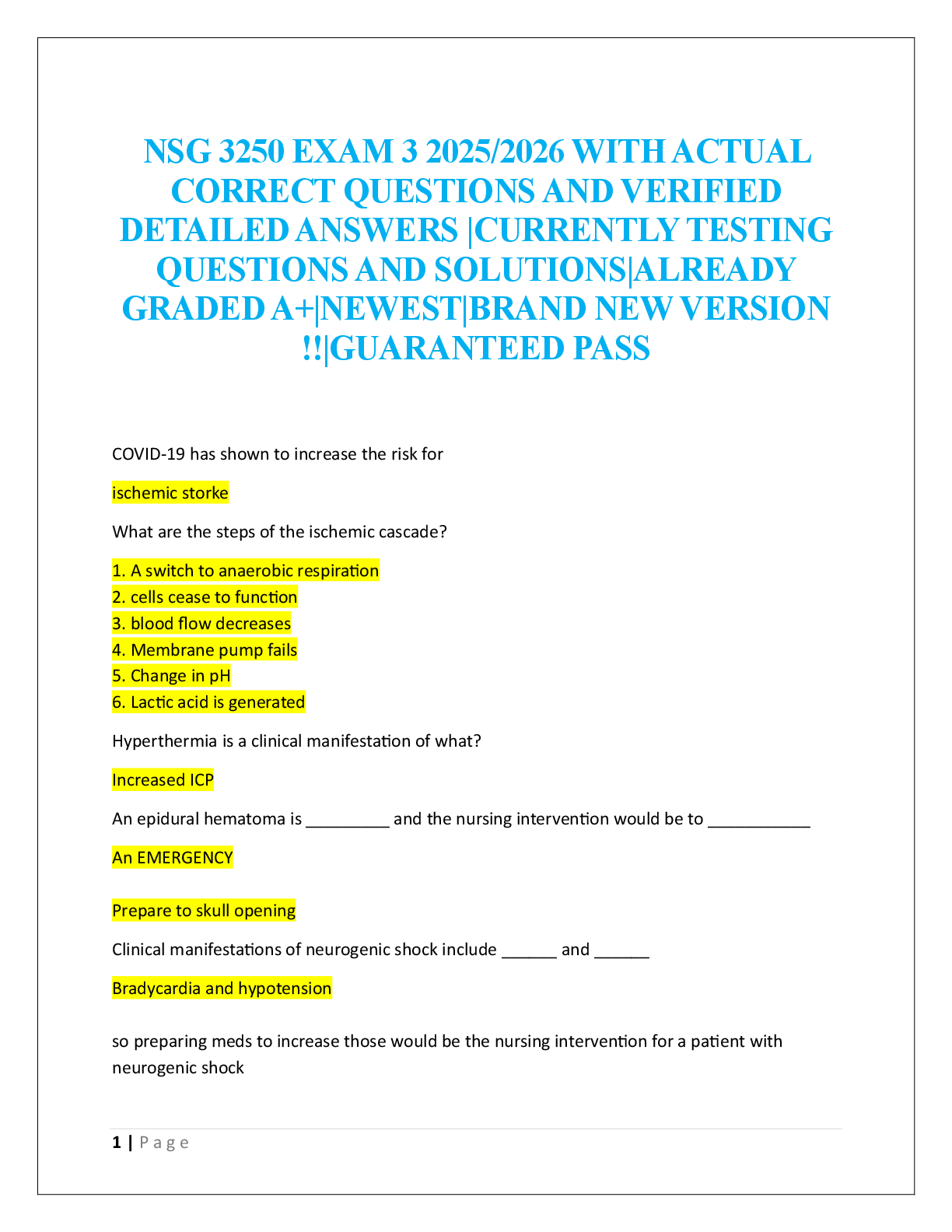 NSG 3250 EXAM 3  