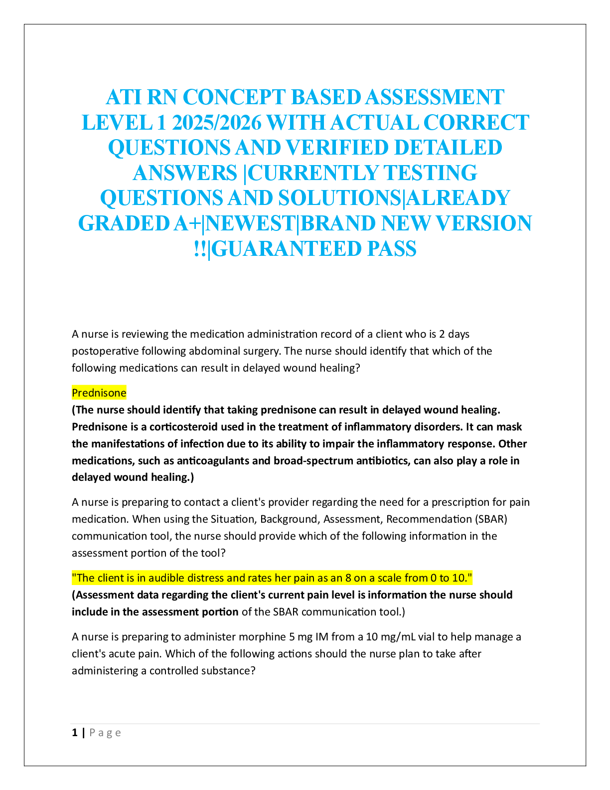 ATI RN CONCEPT BASED ASSESSMENT  LEVEL 2  