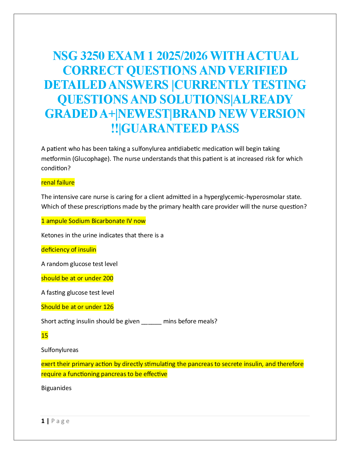 NSG 3250 EXAM 1  