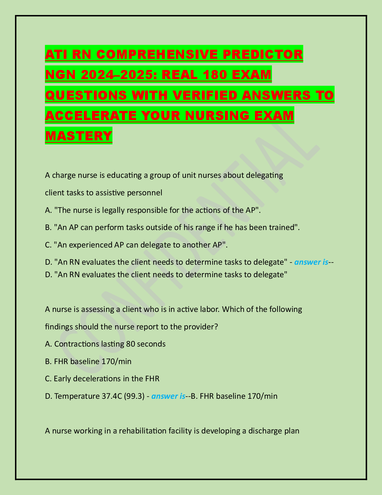 Preview image for ATI RN COMPREHENSIVE PREDICTOR NGN 2024–2025: REAL 180 EXAM QUESTIONS WITH VERIFIED ANSWERS TO ACCELERATE YOUR NURSING EXAM MASTERY