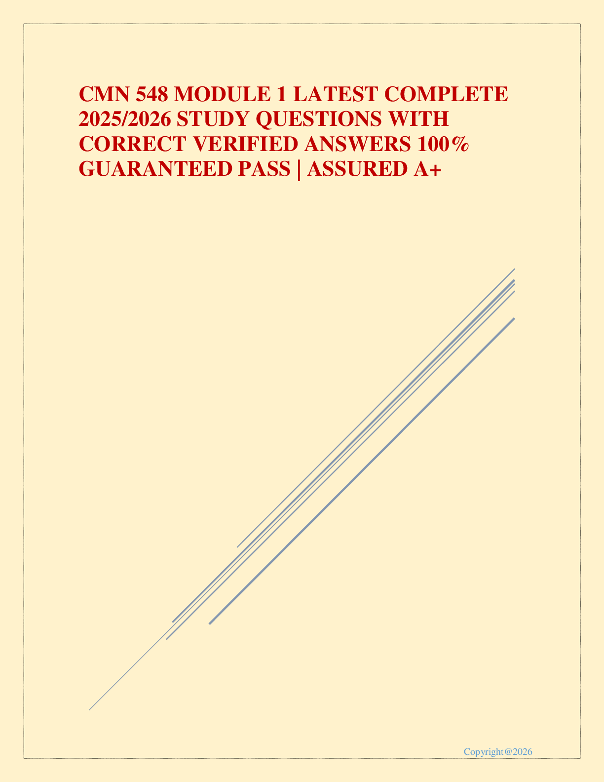 Preview image for CMN 548 MODULE 1 LATEST COMPLETE 2025/2026 STUDY QUESTIONS WITH CORRECT VERIFIED ANSWERS 100% GUARANTEED PASS | ASSURED A+