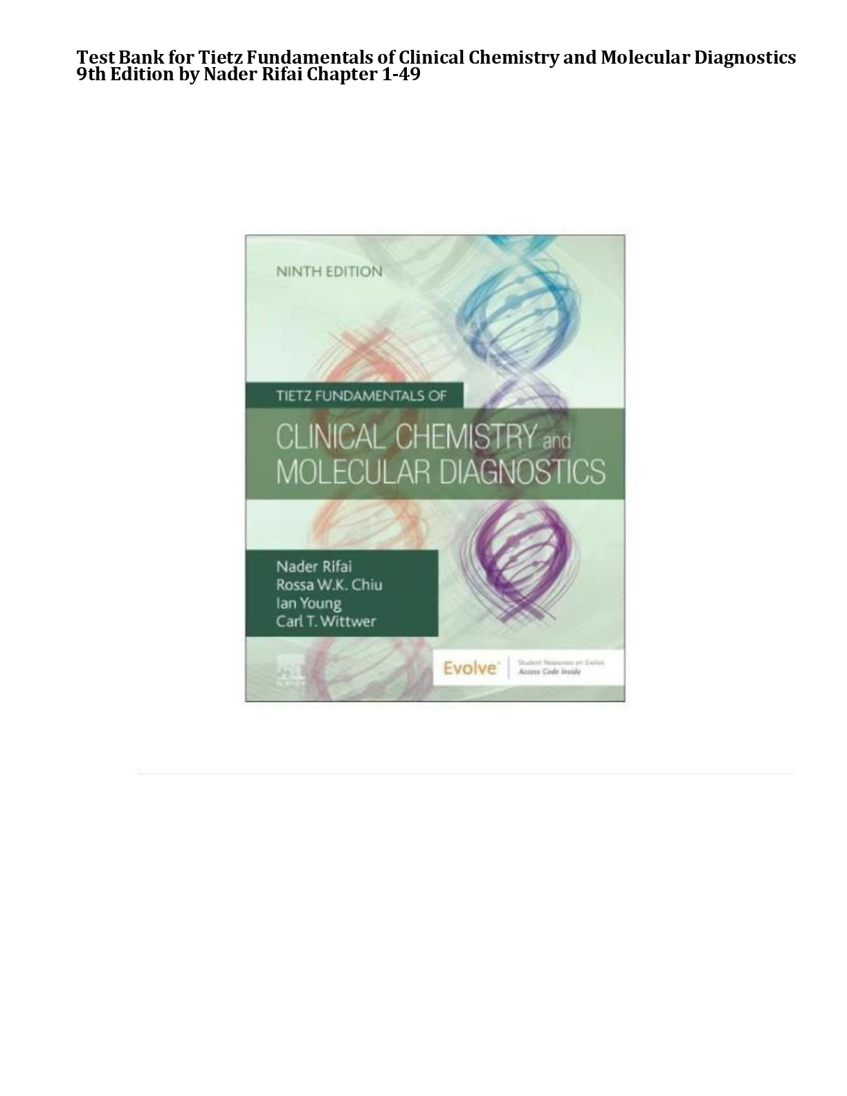 Preview image for Test Bank for Tietz Fundamentals of Clinical Chemistry and Molecular Diagnostics 9th Edition by Nader Rifai Complete All Chapters 1-49! ALREADY RATED A+ 100% CORRECT ANSWERS