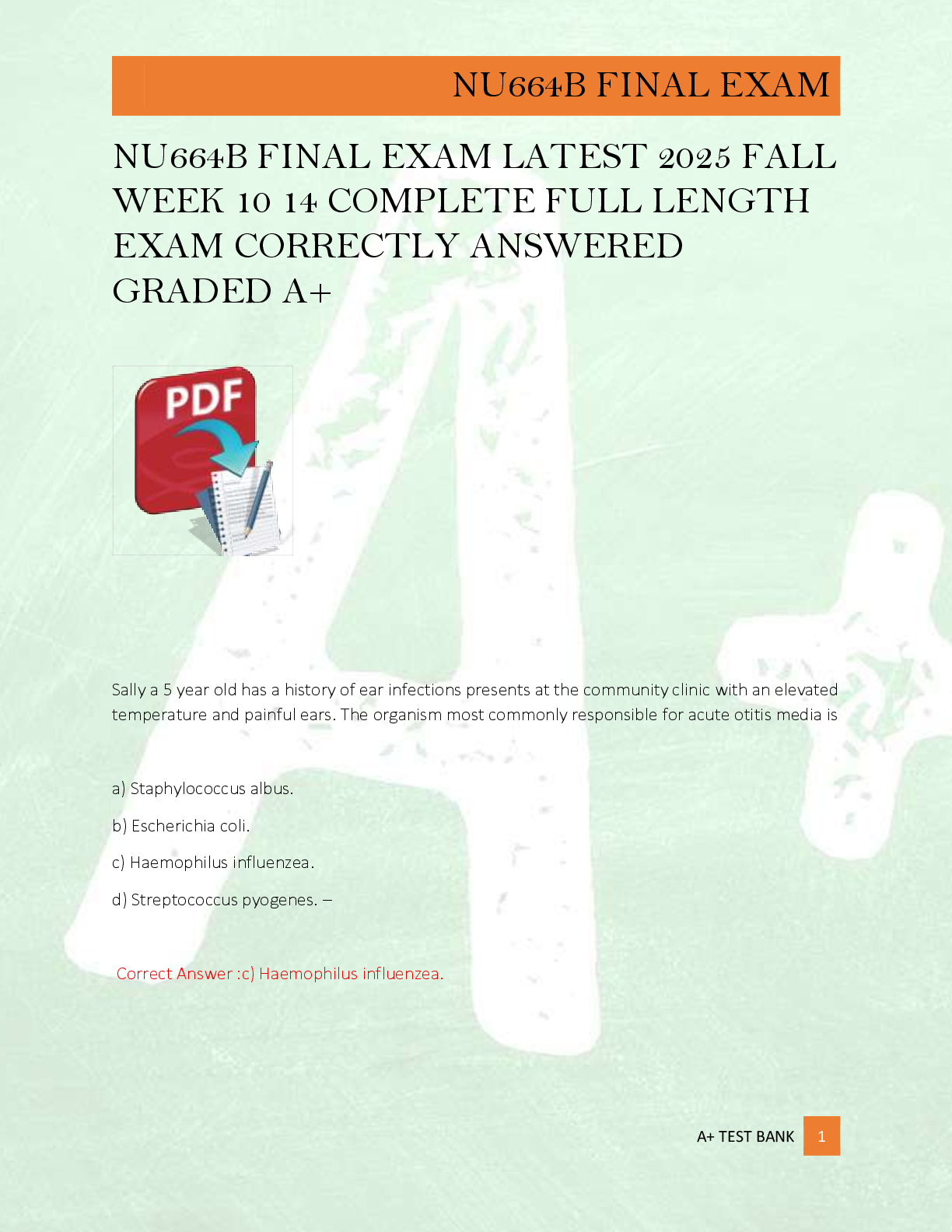 Preview image for NU664B FINAL EXAM LATEST 2025 FALL  WEEK 10 14 COMPLETE FULL LENGTH  EXAM CORRECTLY ANSWERED  GRADED A+