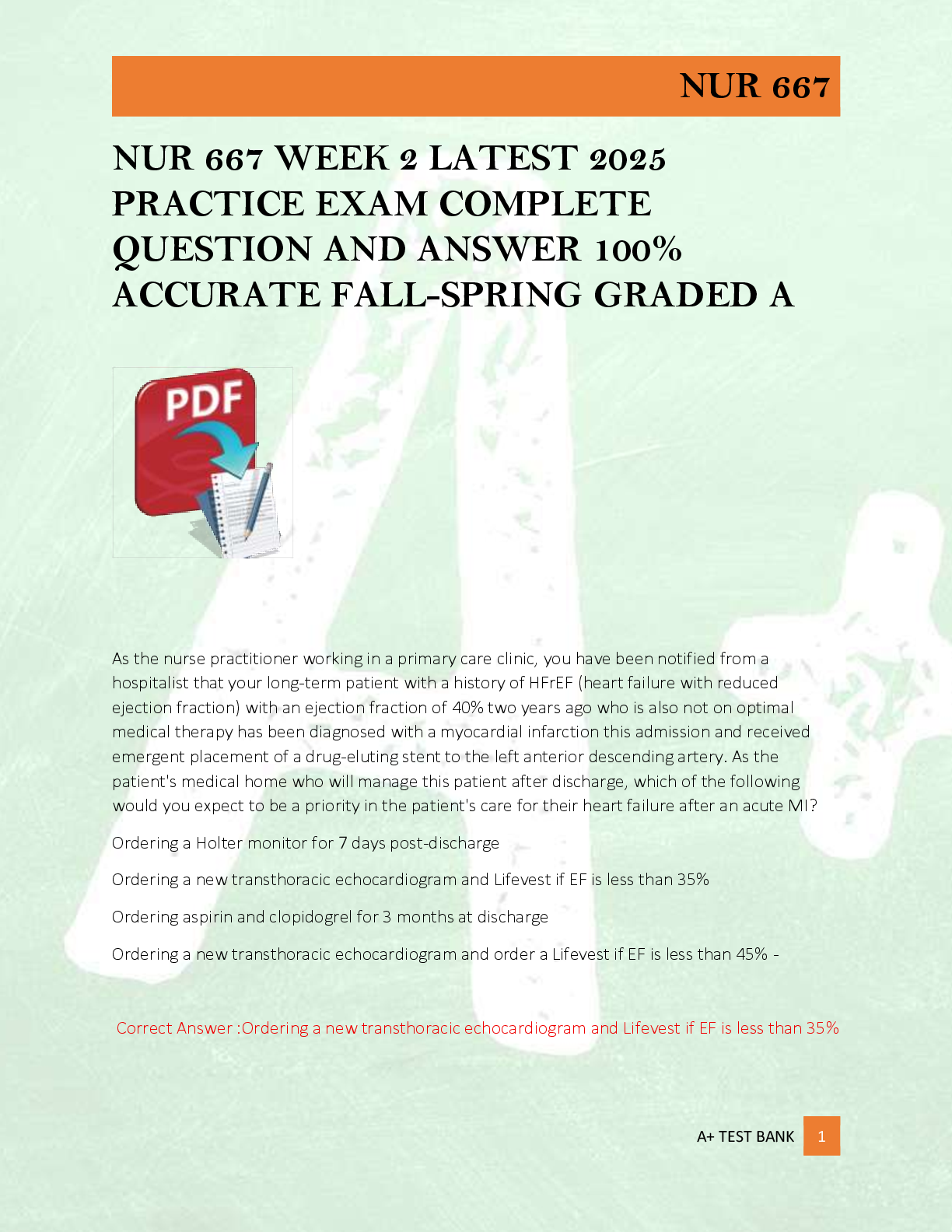 Preview image for NUR 667 WEEK 2 LATEST 2025  PRACTICE EXAM COMPLETE  QUESTION AND ANSWER 100%  ACCURATE FALL-SPRING GRADED A