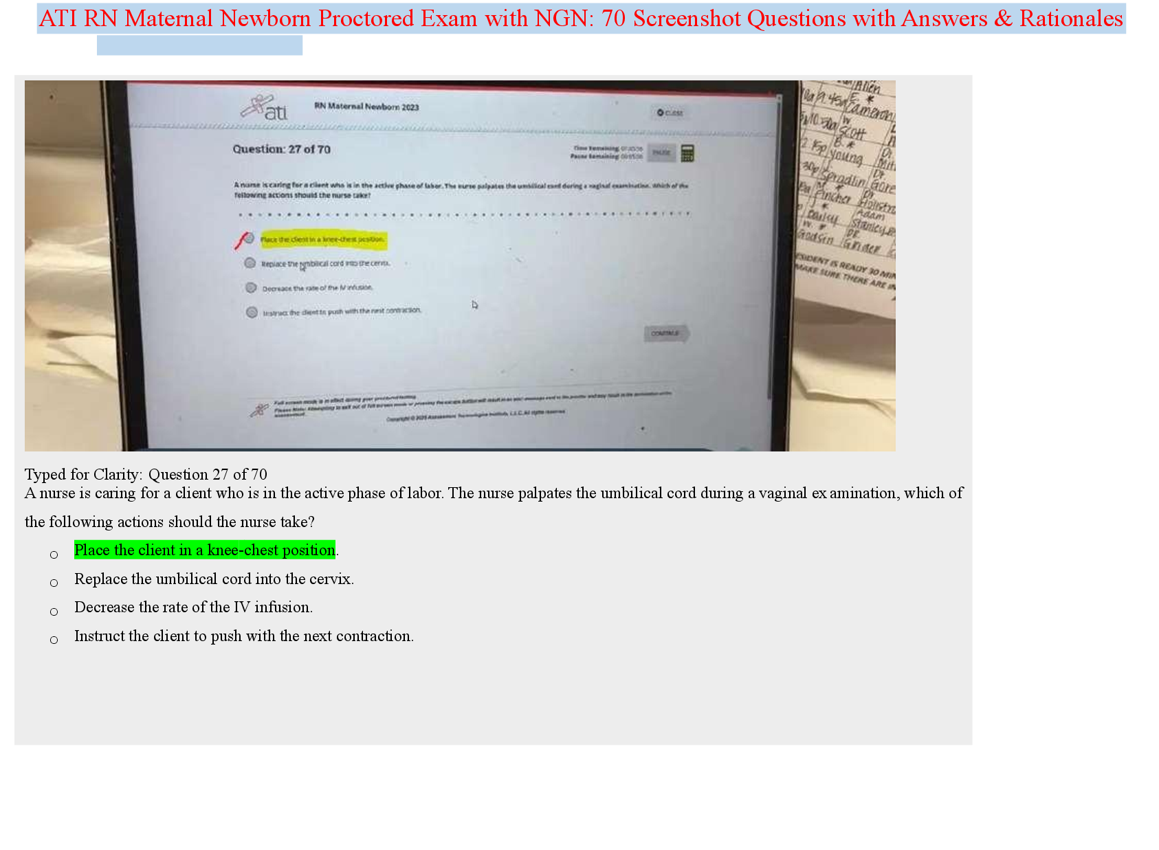 Preview image for ATI RN Maternal Newborn 2023-2025 Proctored Exam with NGN 70 Questions & Rationales.