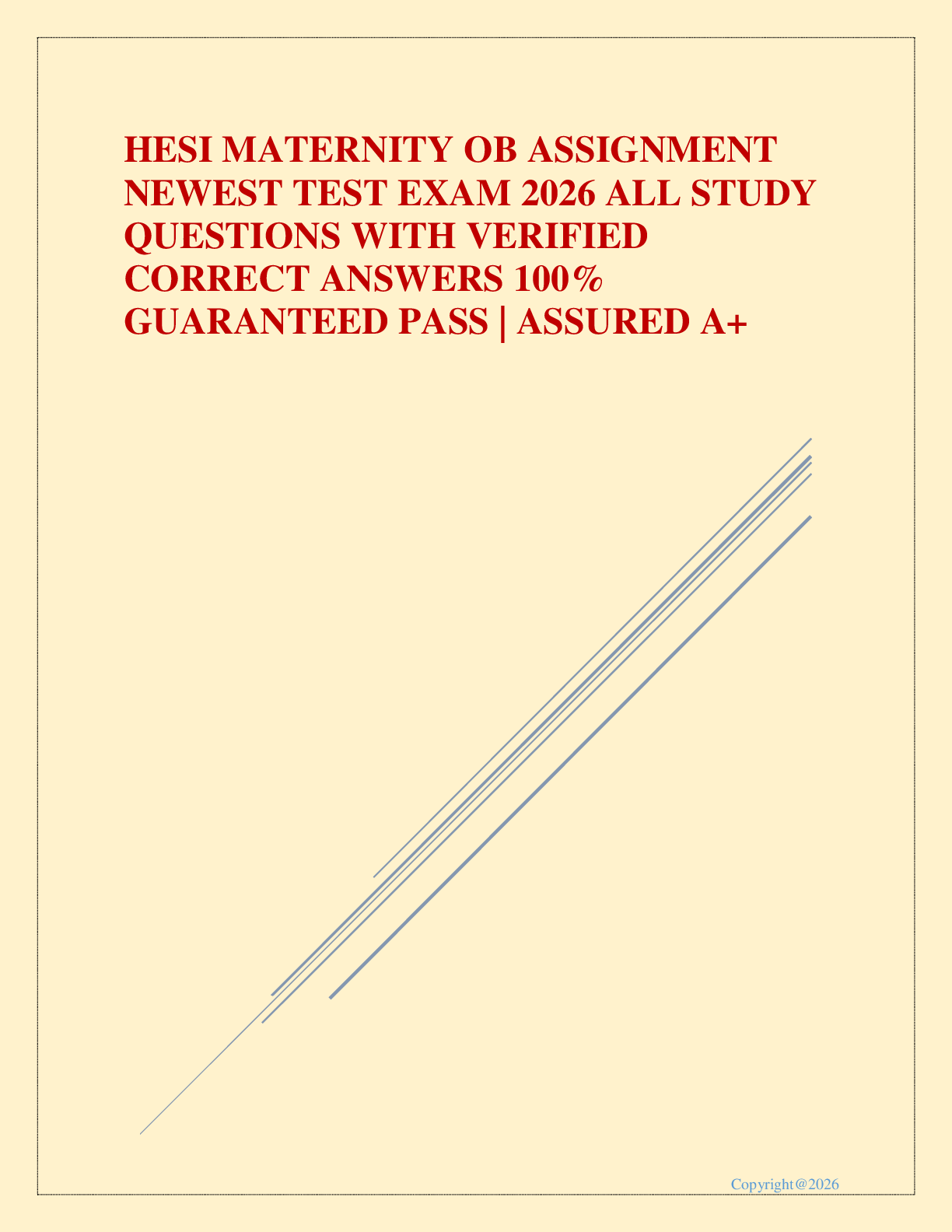 Preview image for HESI MATERNITY OB ASSIGNMENT NEWEST TEST EXAM 2026 ALL STUDY QUESTIONS WITH VERIFIED CORRECT ANSWERS 100% GUARANTEED PASS | ASSURED A+