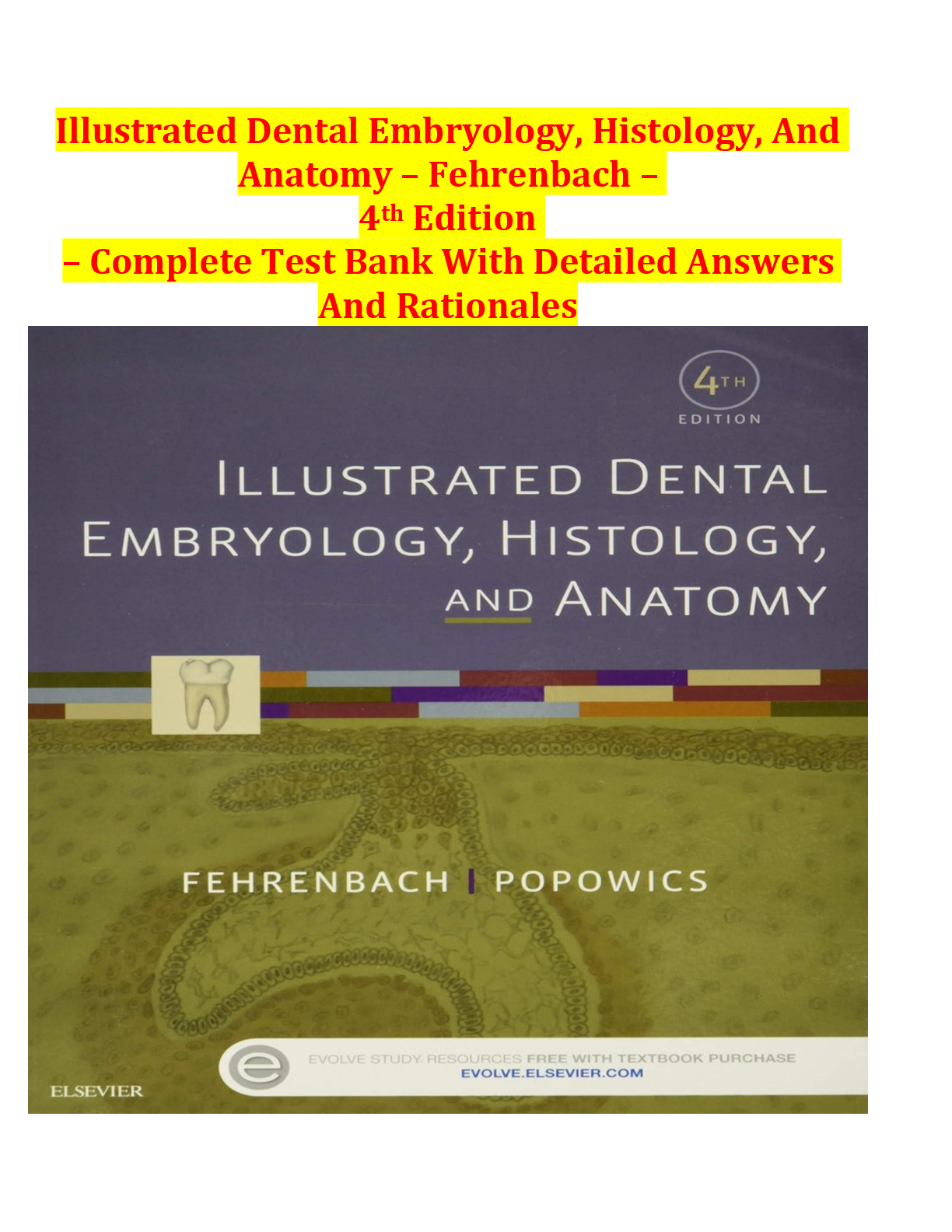 Preview image for Illustrated Dental Embryology Histology & Anatomy 4th Edition Test Bank | Fehrenbach | Complete Q&A
