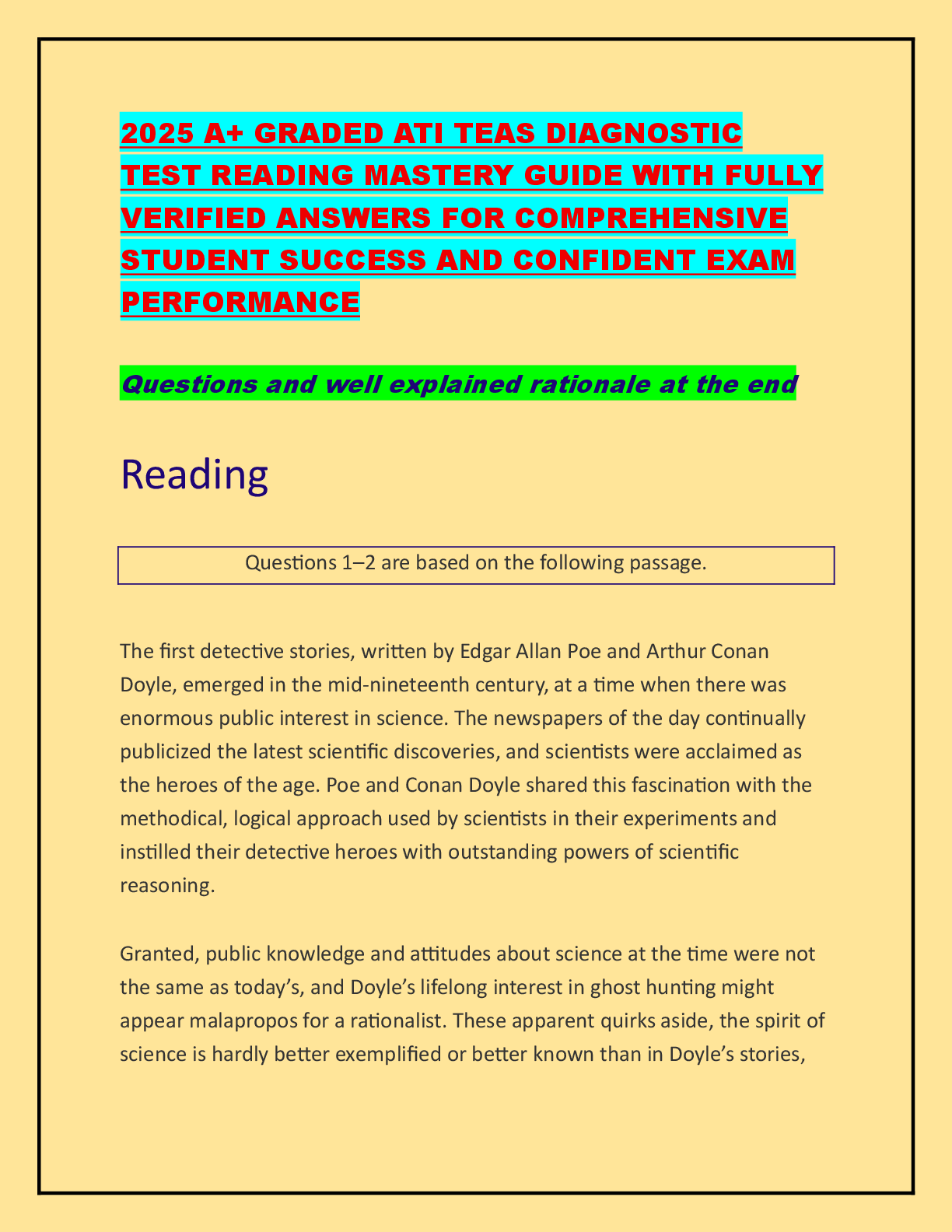 Preview image for 2025 A+ GRADED ATI TEAS DIAGNOSTIC TEST READING MASTERY GUIDE WITH FULLY VERIFIED ANSWERS FOR COMPREHENSIVE STUDENT SUCCESS AND CONFIDENT EXAM PERFORMANCE