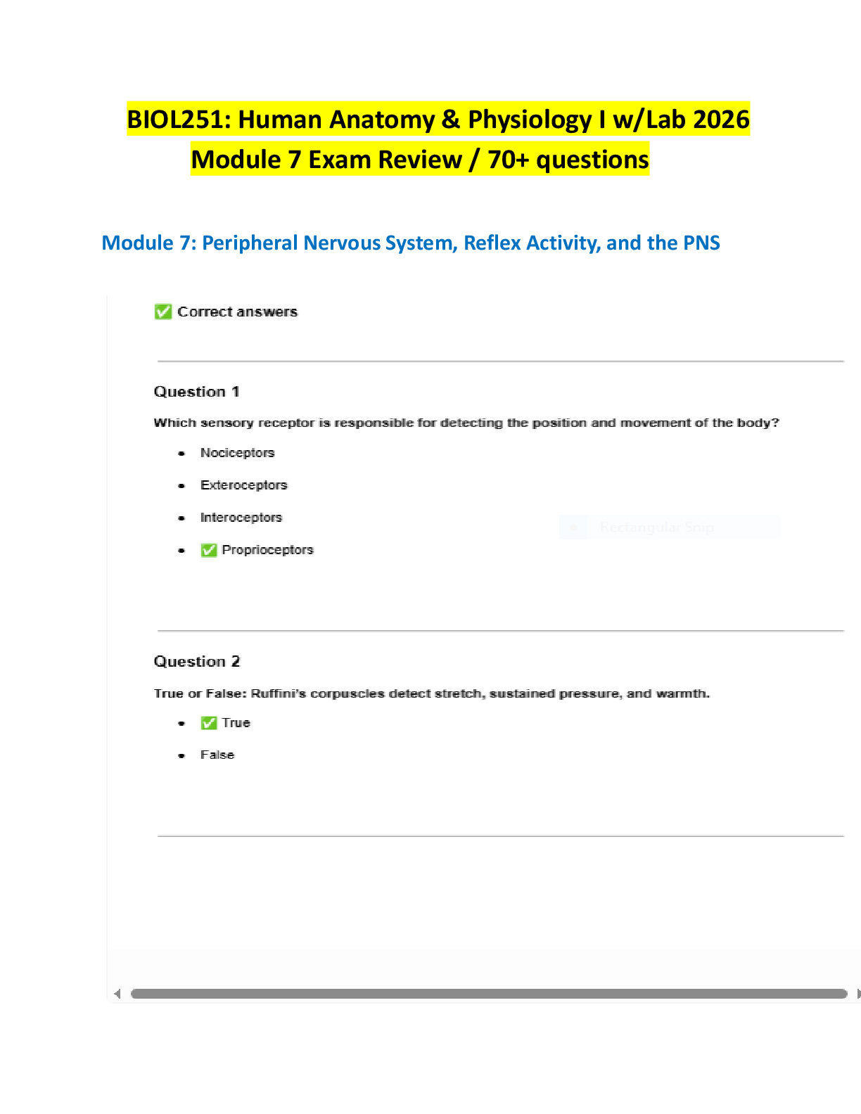 Preview image for BIOL251: Human Anatomy & Physiology I w/Lab 2026  Module 7 Exam Review / 70+ questions