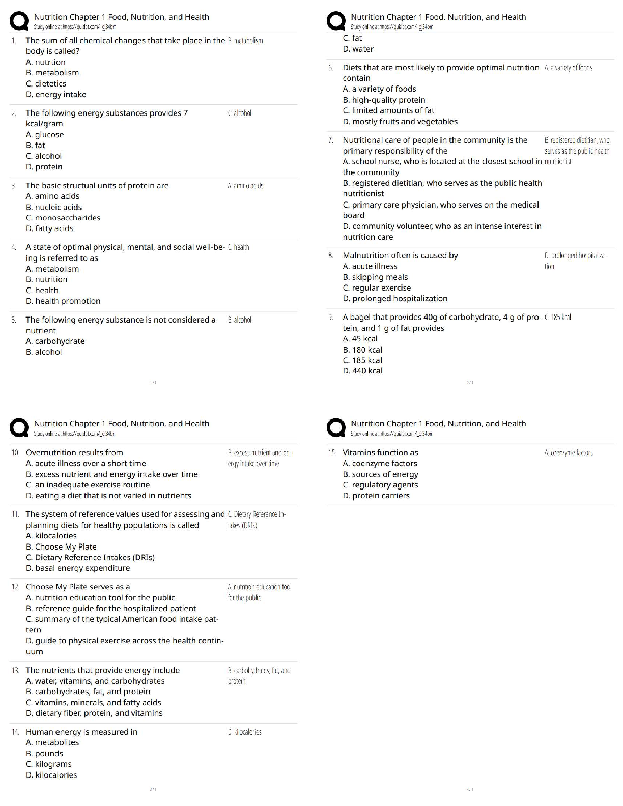 Preview of Nutrition Chapter 1: Food, Nutrition, and Health   2025 Update / Study Guide & Test Bank
