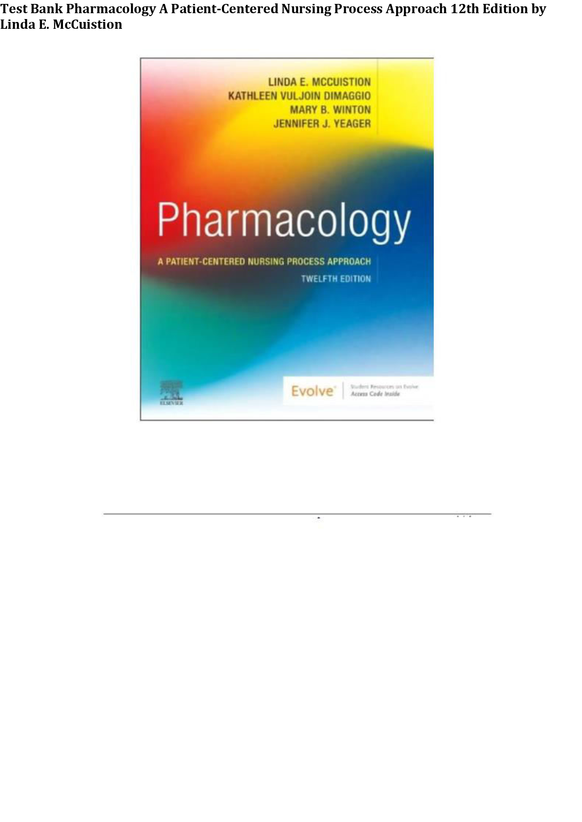Preview image for Test Bank Pharmacology A Patient-Centered Nursing Process Approach 12th Edition by Linda E. McCuistion Complete All Chapters 1-58! ALREADY RATED A+ 100% CORRECT ANSWERS