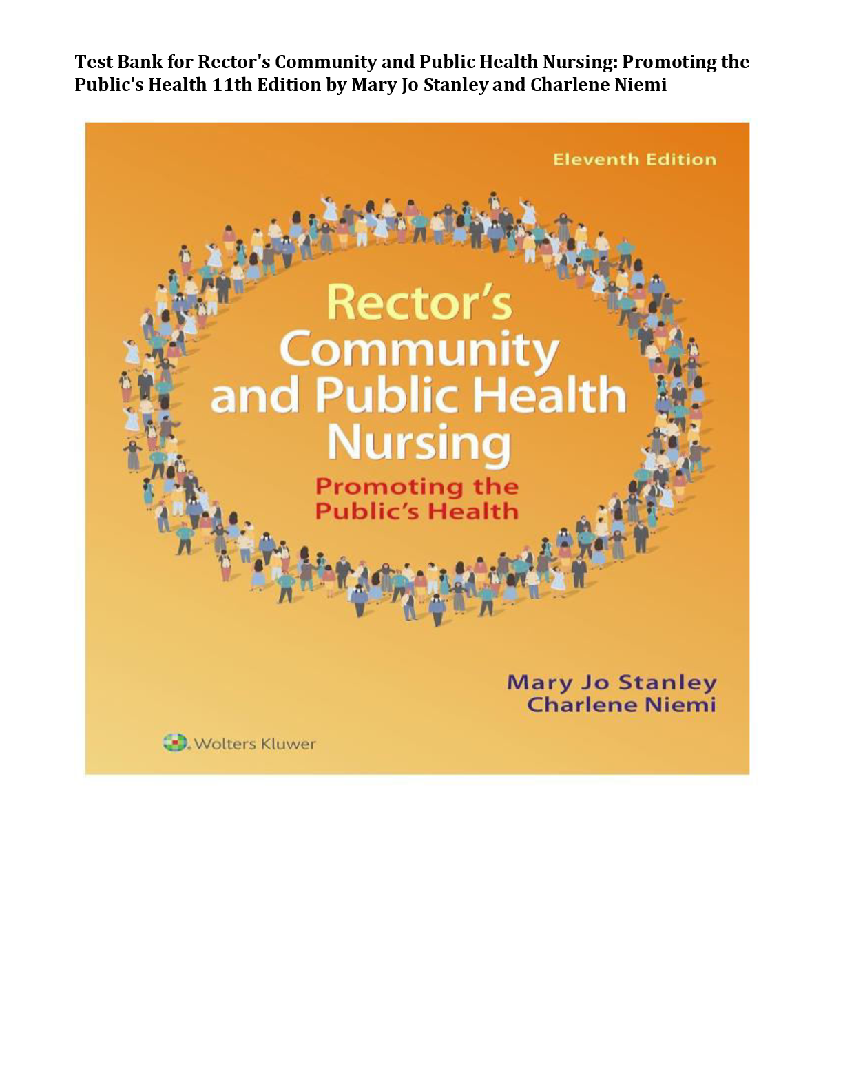 Preview image for Test Bank for Rector's Community and Public Health Nursing Promoting the Public's Health 11th Edition by Mary Jo Stanley Complete All Chapters 1-30! ALREADY RATED A+ 100% CORRECT ANSWERS