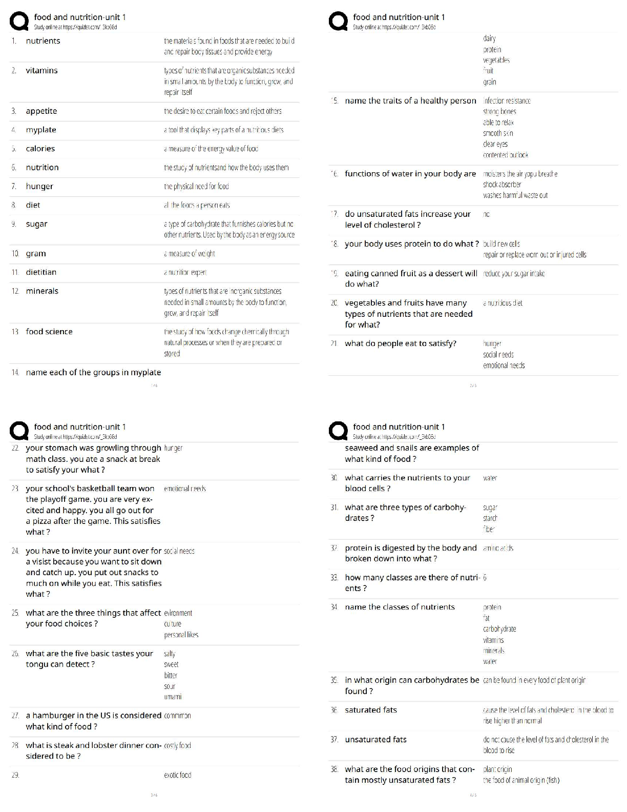 Preview of Food and Nutrition – Unit 1   2025 Update / Study Guide & Test Bank