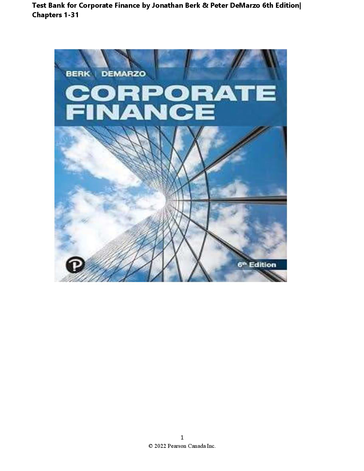 Preview image for Test Bank for Corporate Finance by Jonathan Berk & Peter DeMarzo 6th Edition Complete All Chapters 1-31! ALREADY RATED A+ 100% CORRECT ANSWERS