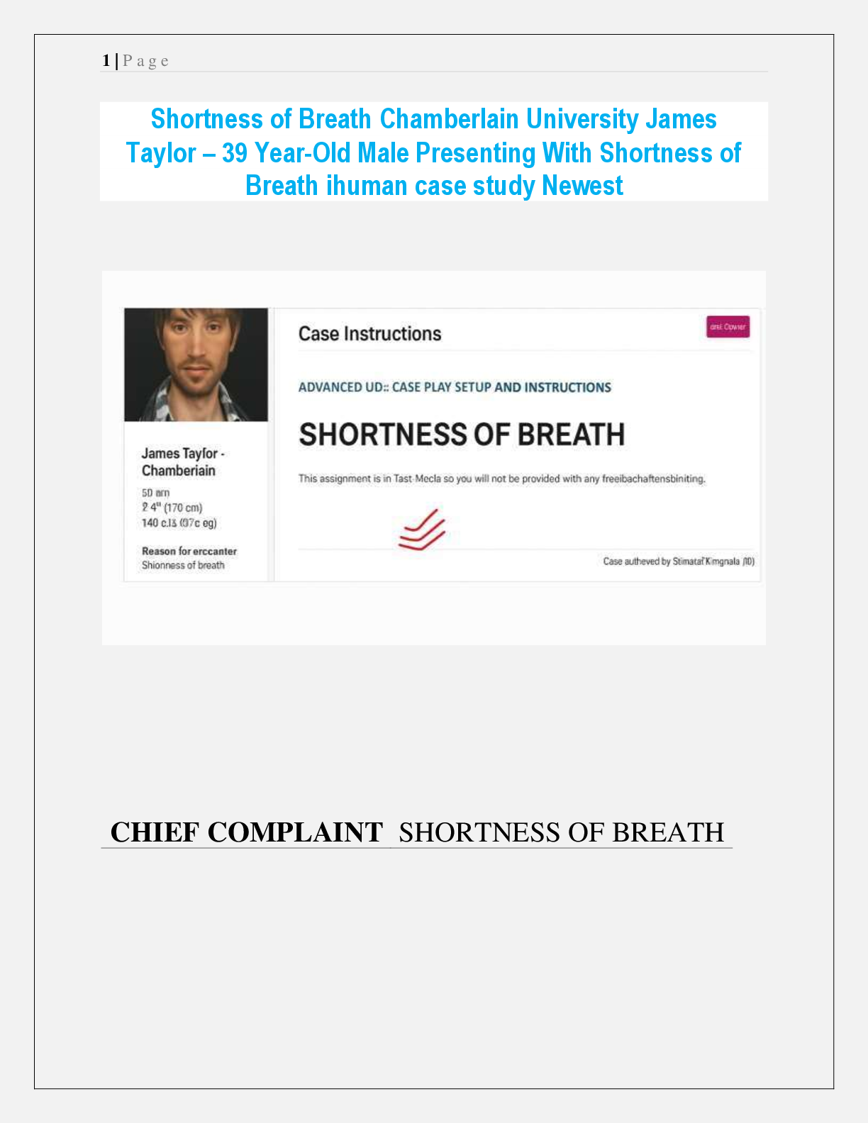 Preview image for Shortness of Breath Chamberlain University James Taylor – 39 Year-Old Male Presenting With Shortness of Breath ihuman case study Newest