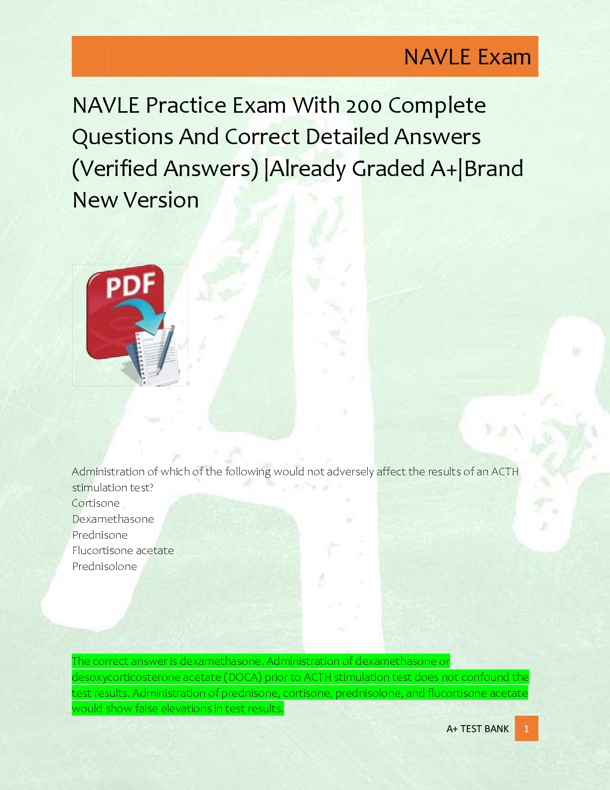 Preview image for NAVLE Practice Exam With 200 Complete  Questions And Correct Detailed Answers  (Verified Answers) |Already Graded A+|Brand  New Version