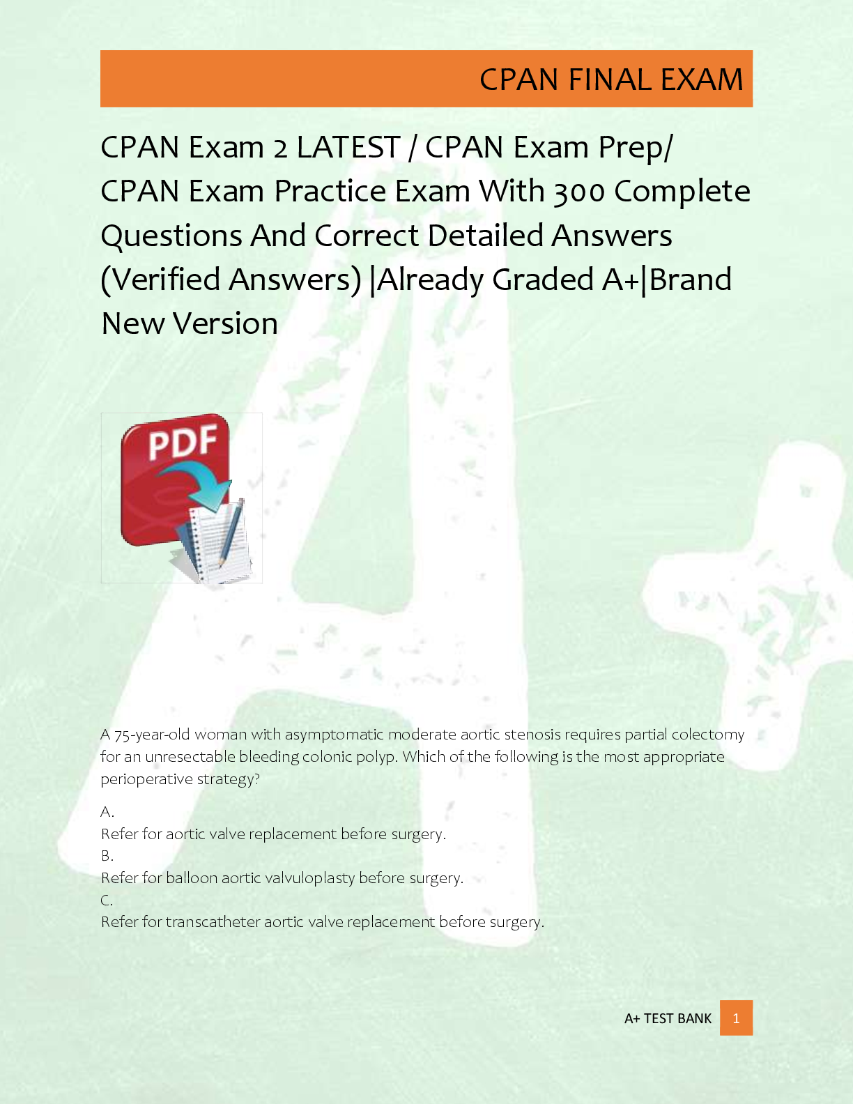 Preview image for CPAN Exam 2 LATEST / CPAN Exam Prep/  CPAN Exam Practice Exam With 300 Complete  Questions And Correct Detailed Answers  (Verified Answers) |Already Graded A+|Brand  New Version